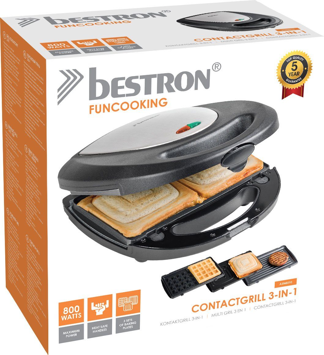 bestron Contactgrill ASM8010 3-in-1 apparaat, sandwichmaker, wafelijzer