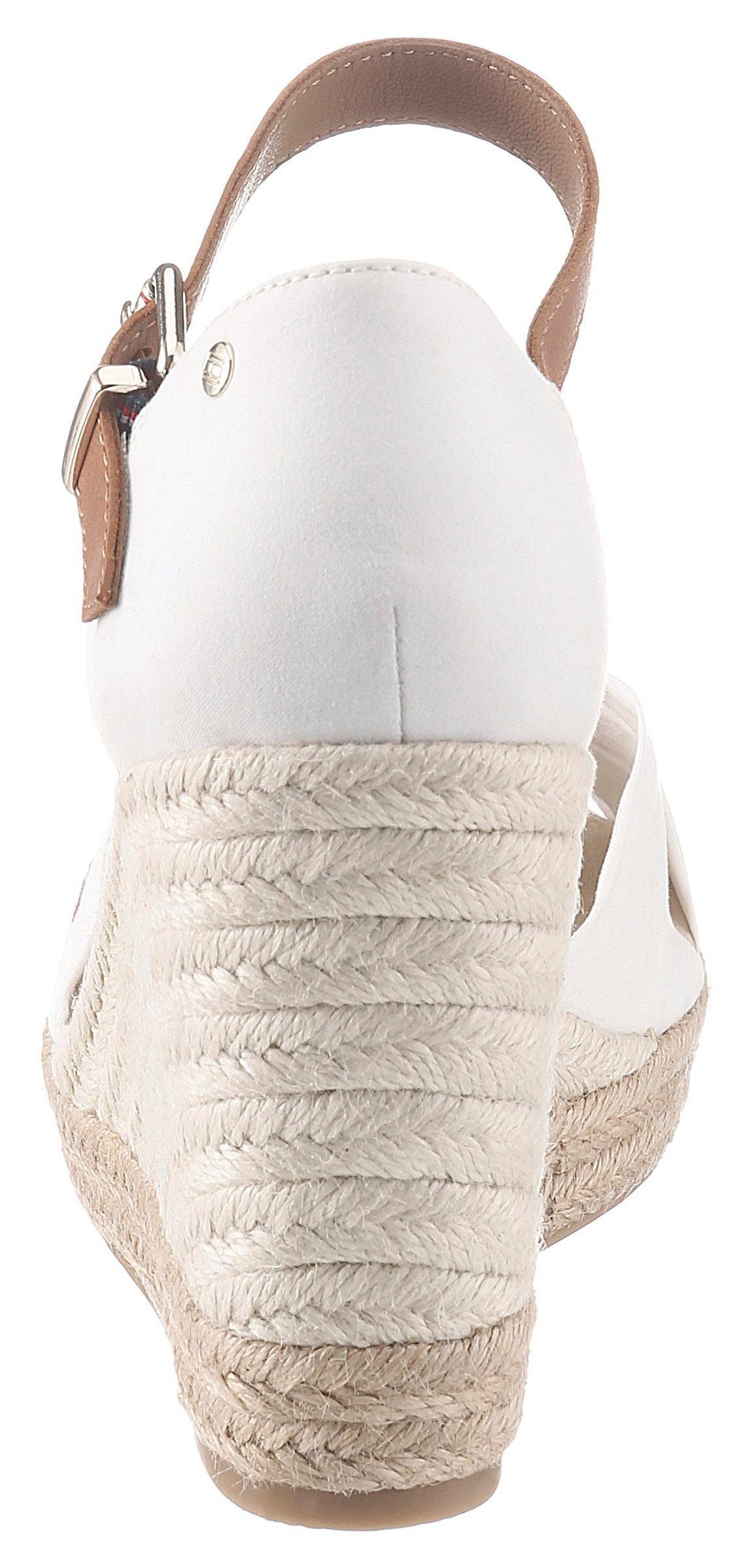 Tommy Hilfiger Highheel sandaaltjes BASIC OPENED TOE HIGH WEDGE zomerschoen, sandaal, sleehak, met subtiele vlagborduursel