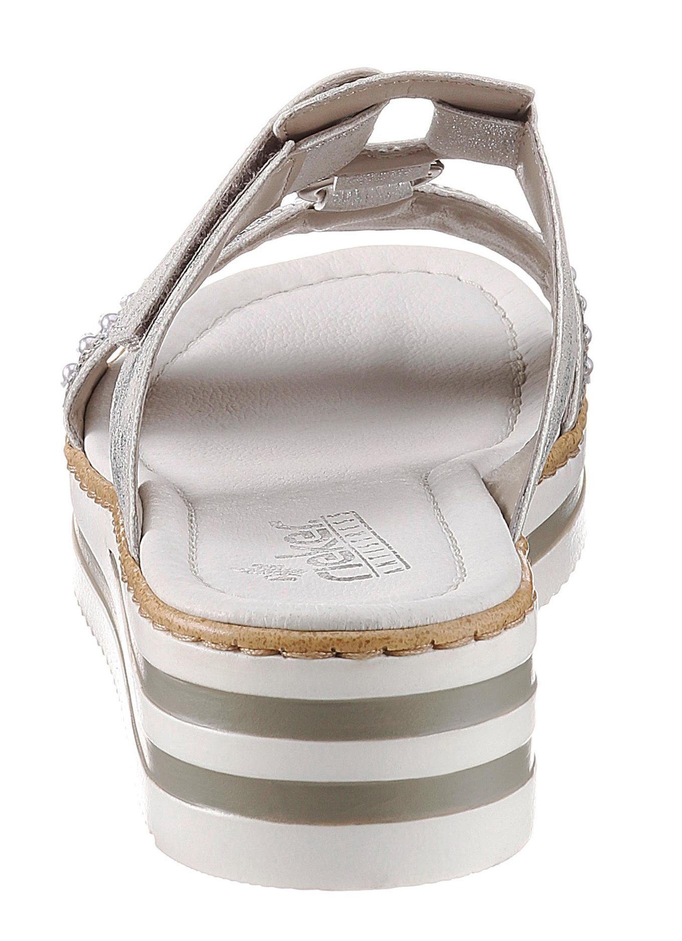 Rieker Slippers , plateau, zomerschoen, pantoffels met decoratieve parels en pailletten