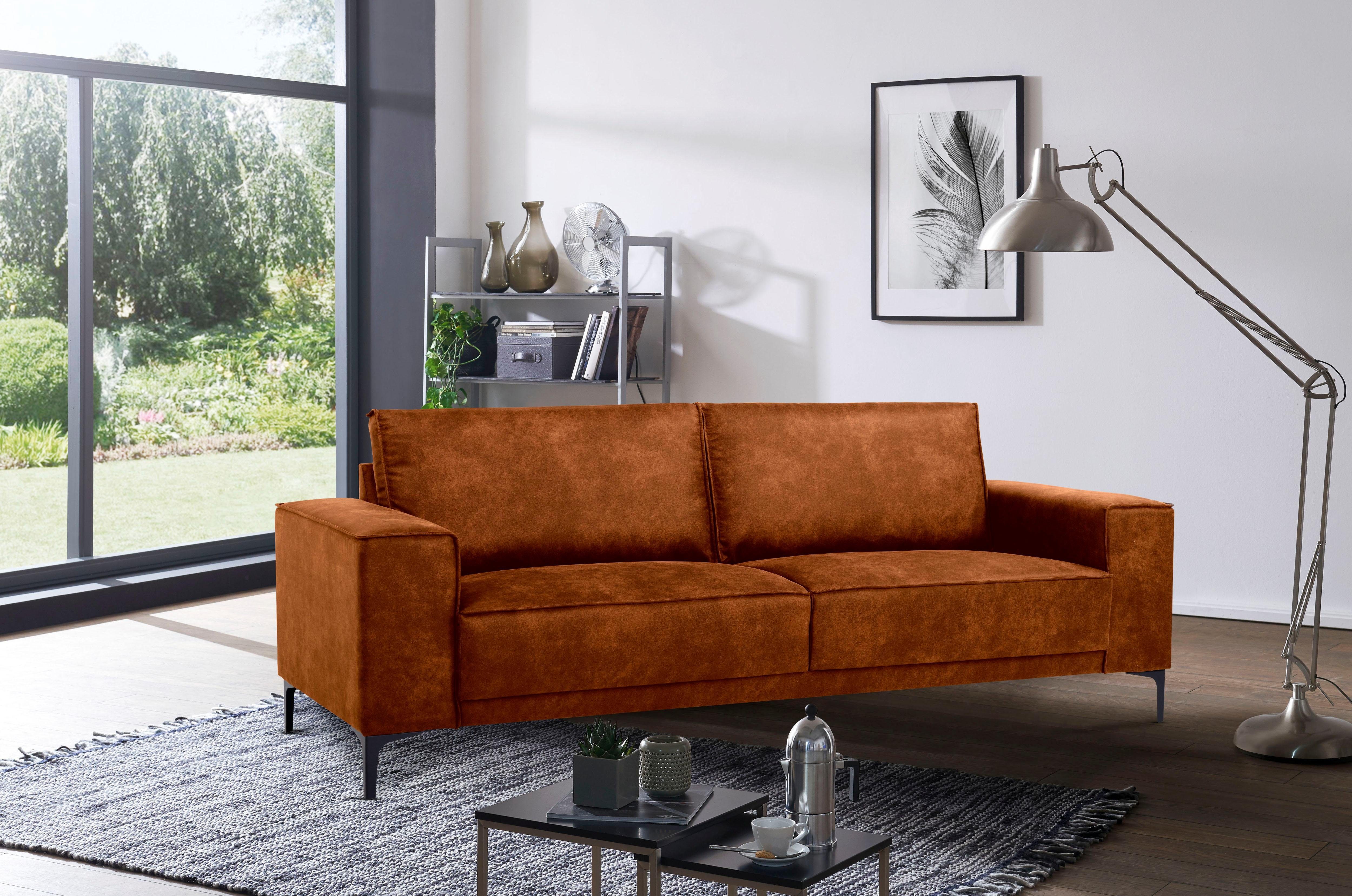 Places of Style 3-zitsbank 3-zits bank Oland, structuur, platweefsel, luxe microvezel, bouclé bruin, 3-zitsbanken, 224 cm