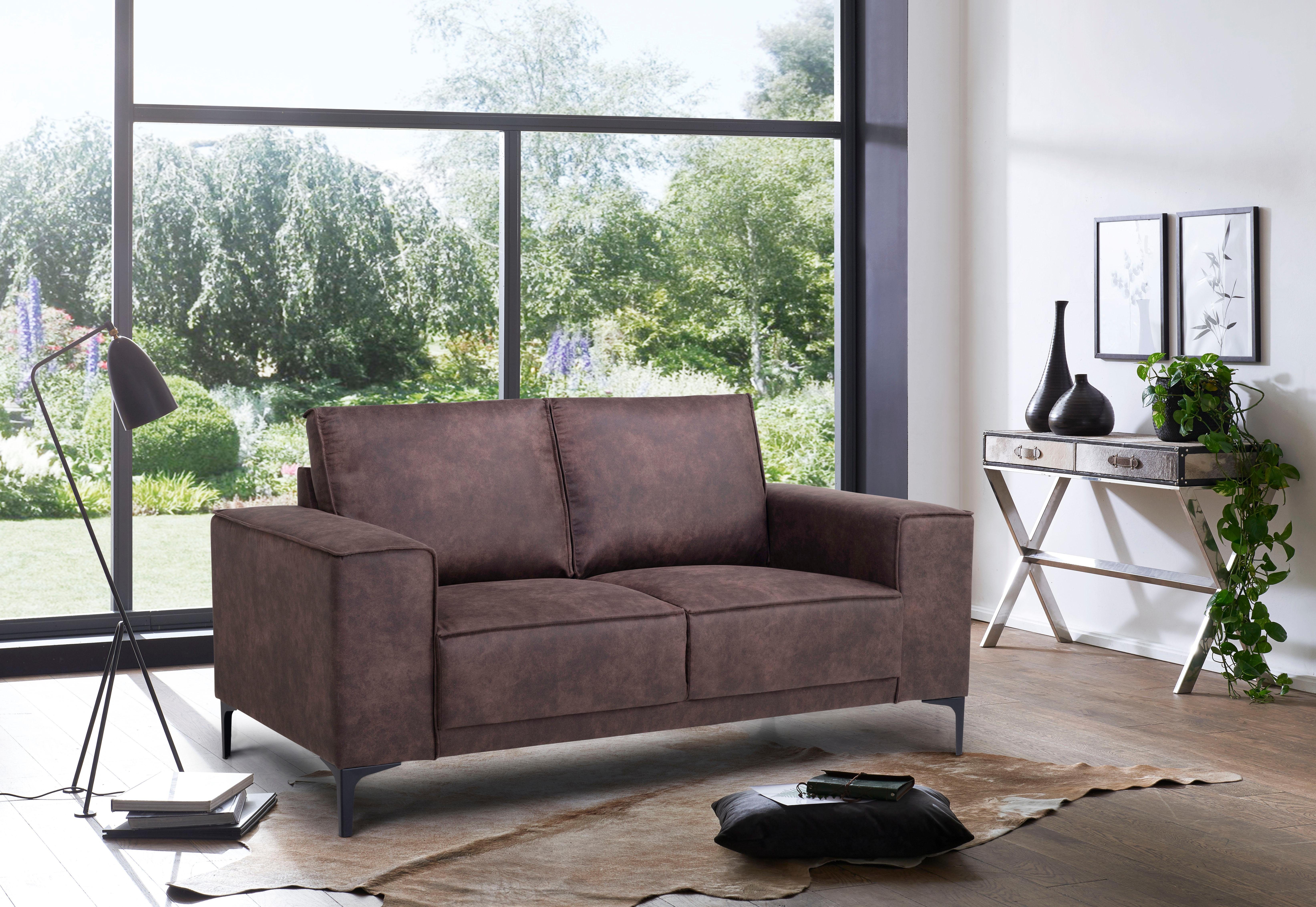 Places of Style 2-zitsbank Compact bank Oland, structuur, platweefsel, luxe microvezel, bouclé