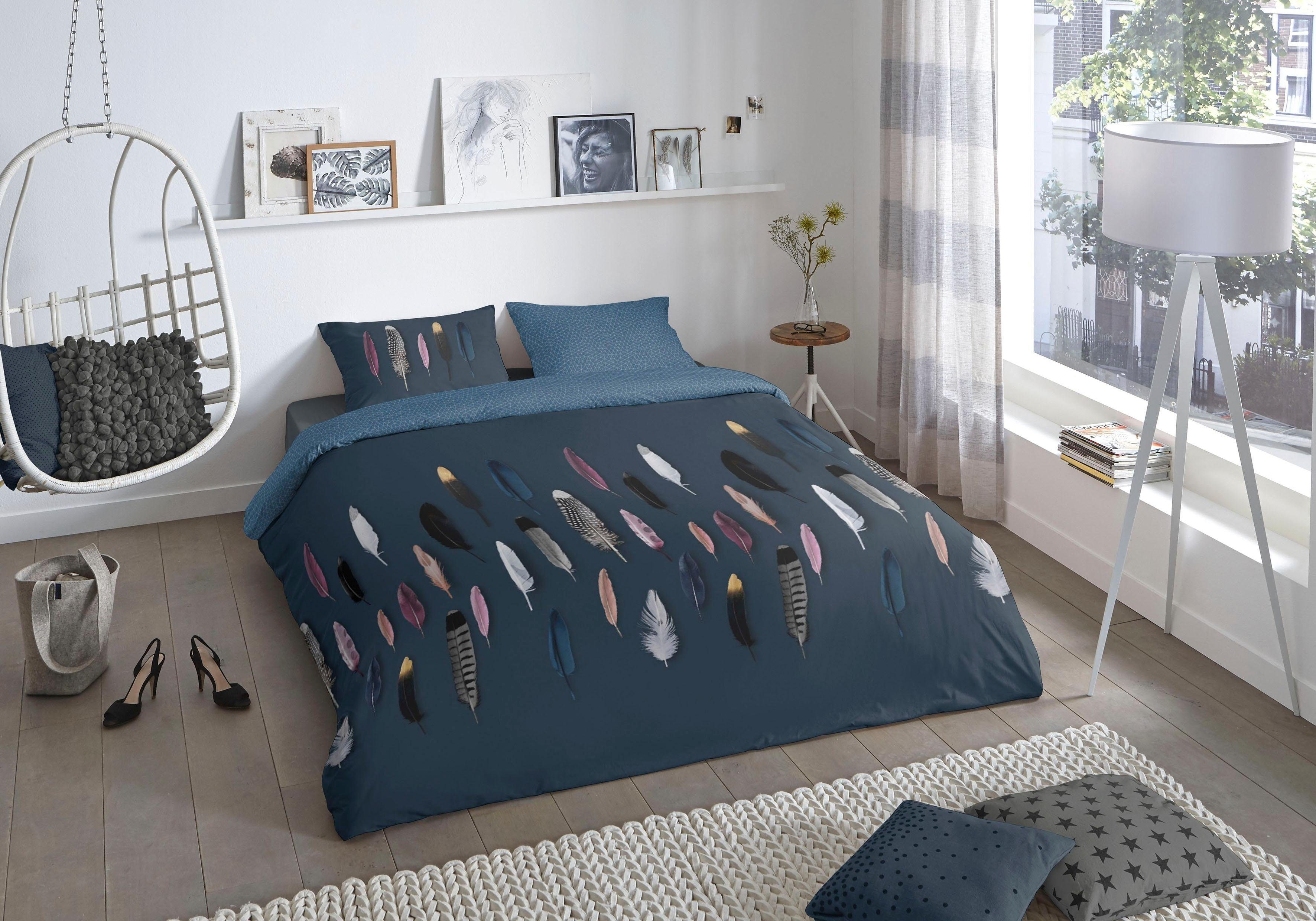 good morning Tweezijdig te gebruiken overtrekset Feathers in mt. 135x200, 155x220 of 200x200 cm Katoen, 135x200, 2-delig, Rits, Omkeerbaar, Bordeaux