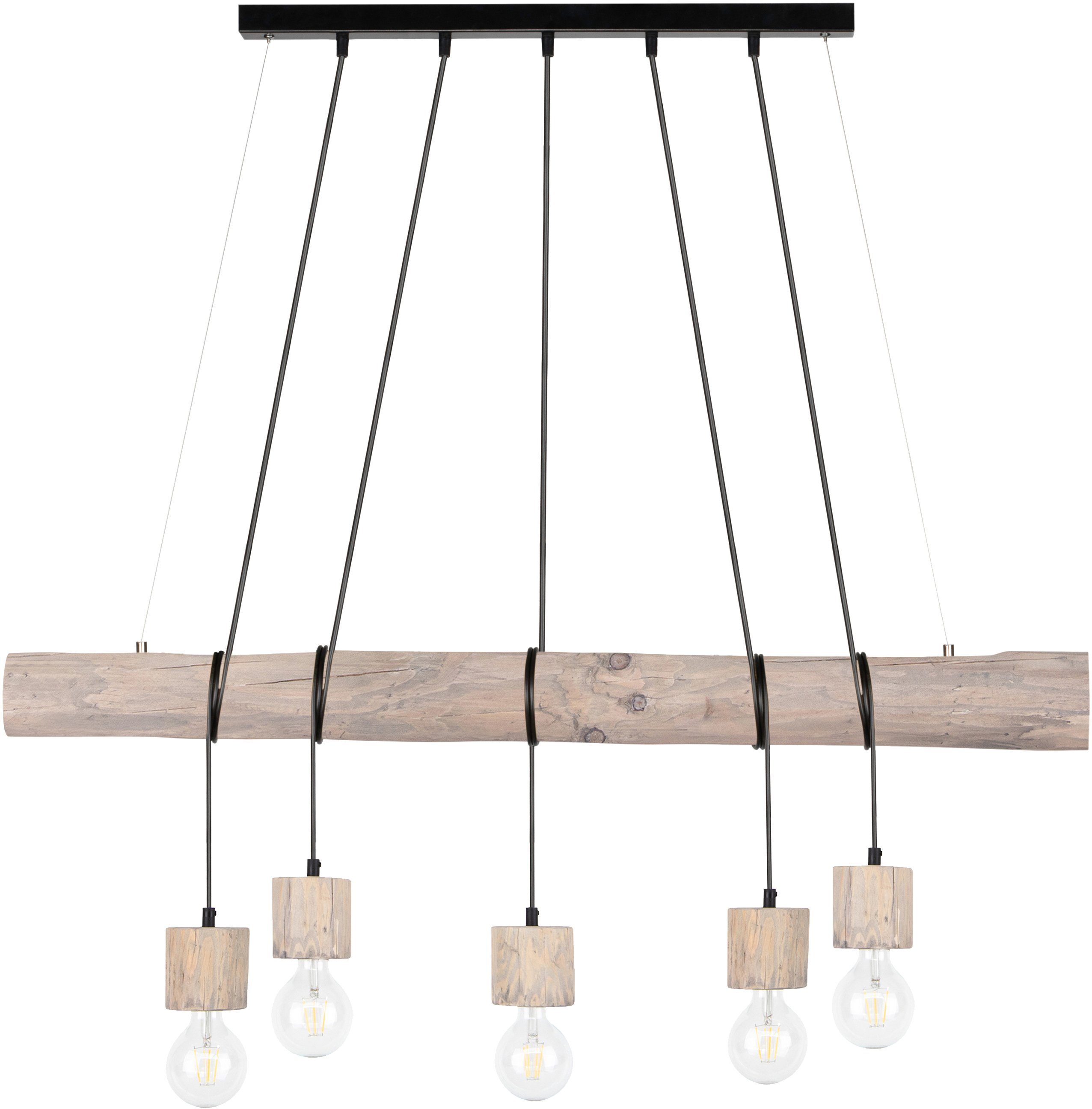 SPOT Light Hanglamp TRABO PINO Hanglamp, houten balk van massief grenenhout ø 8-12 cm, hout grijs gebeitst, duurzaam - FSC®-gecertificeerd, bijpassende LM E27/exclusief, Made in Eu