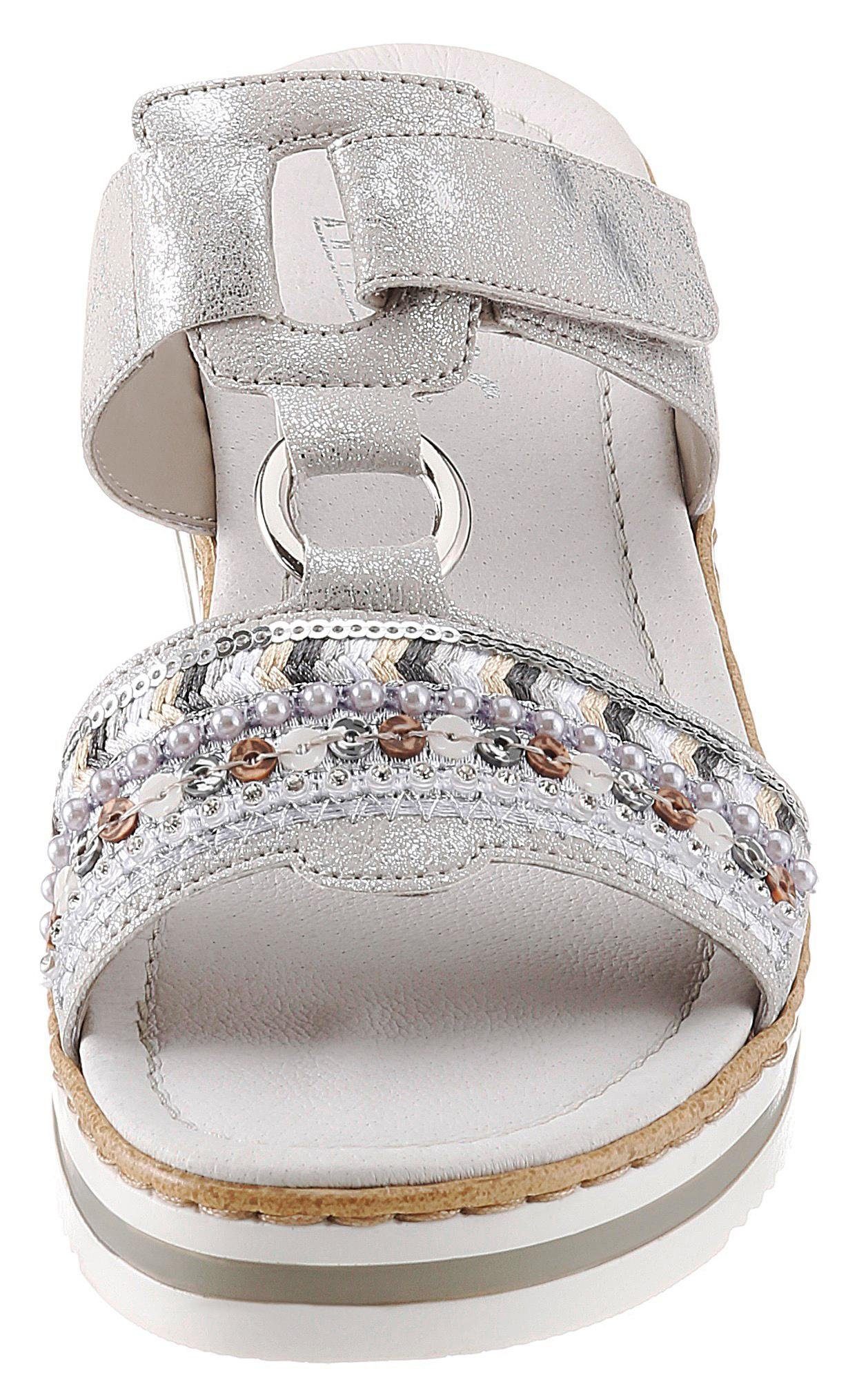 Rieker Slippers , plateau, zomerschoen, pantoffels met decoratieve parels en pailletten