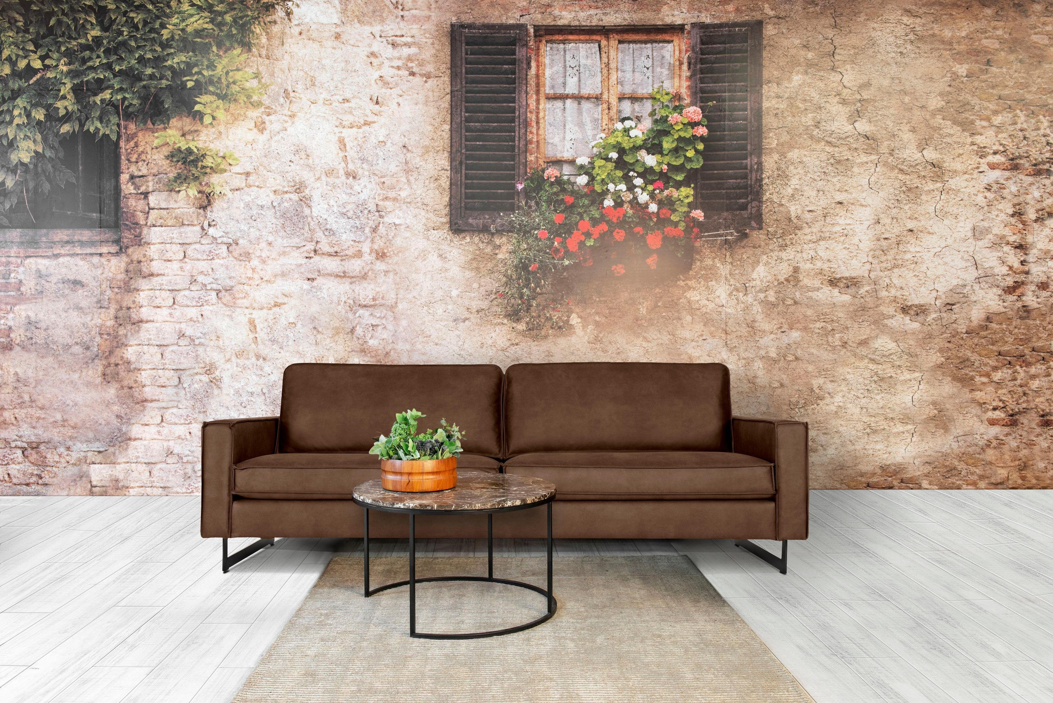 Places of Style 3-zitsbank Maxi-uitvoering Pinto, 236 cm, cord, chenille, leerlook Maxi-uitvoering, met opstaande naad en metalen poten, ook met cord overtrekstof