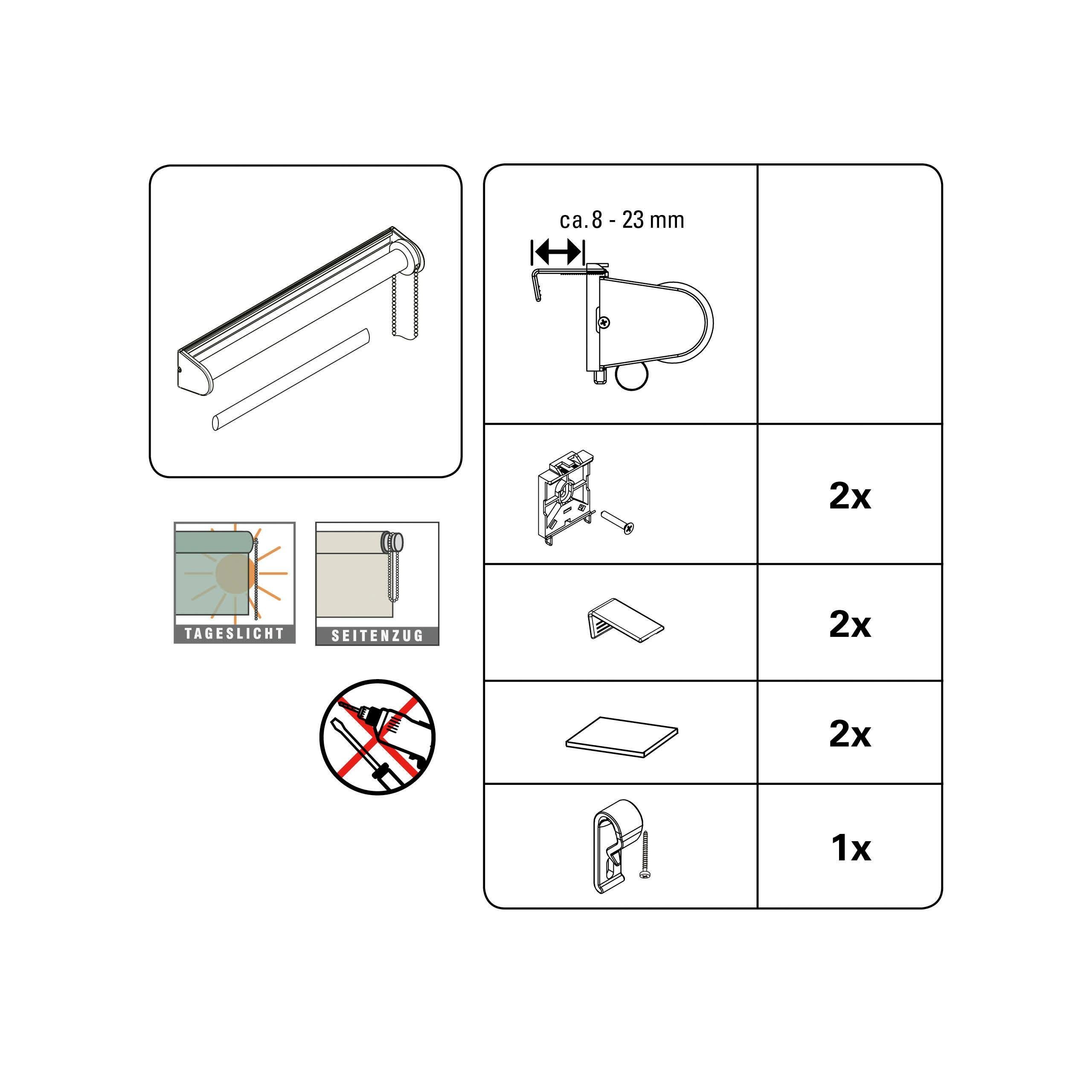 Wohnidee Rolgordijn met zijbediening Rolgordijn daglicht Kleefmontage / schroefmontage mogelijk (1 stuk)