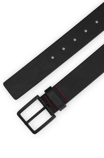HUGO Leren riem Gionios-B_Sz40 Boss-embossing op de sluiting, rode siernaad