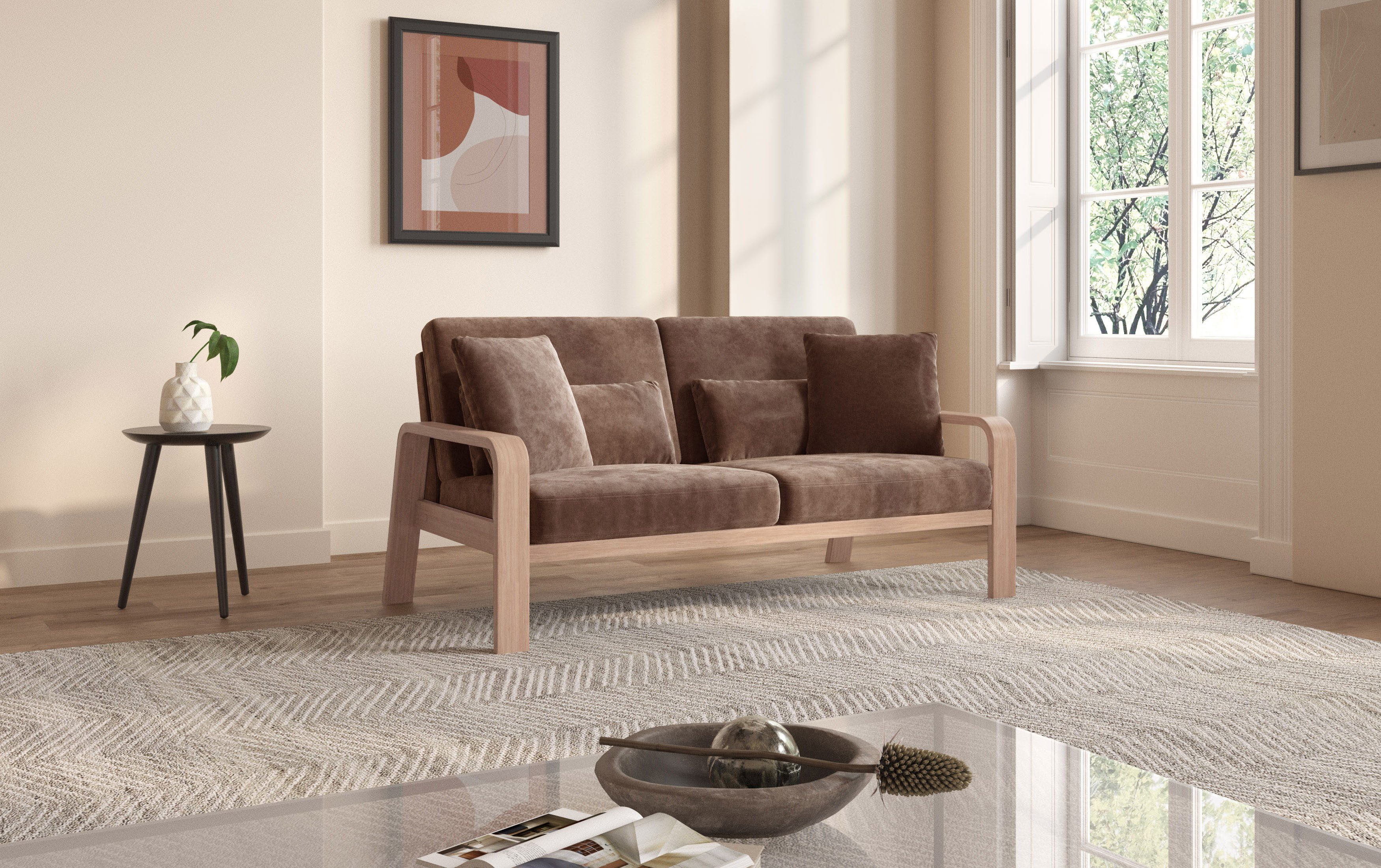 sit&more 2,5-zitsbank Kolding Armleuningen van natuurlijk beukenhout, verschillende bekledingen en kleuren