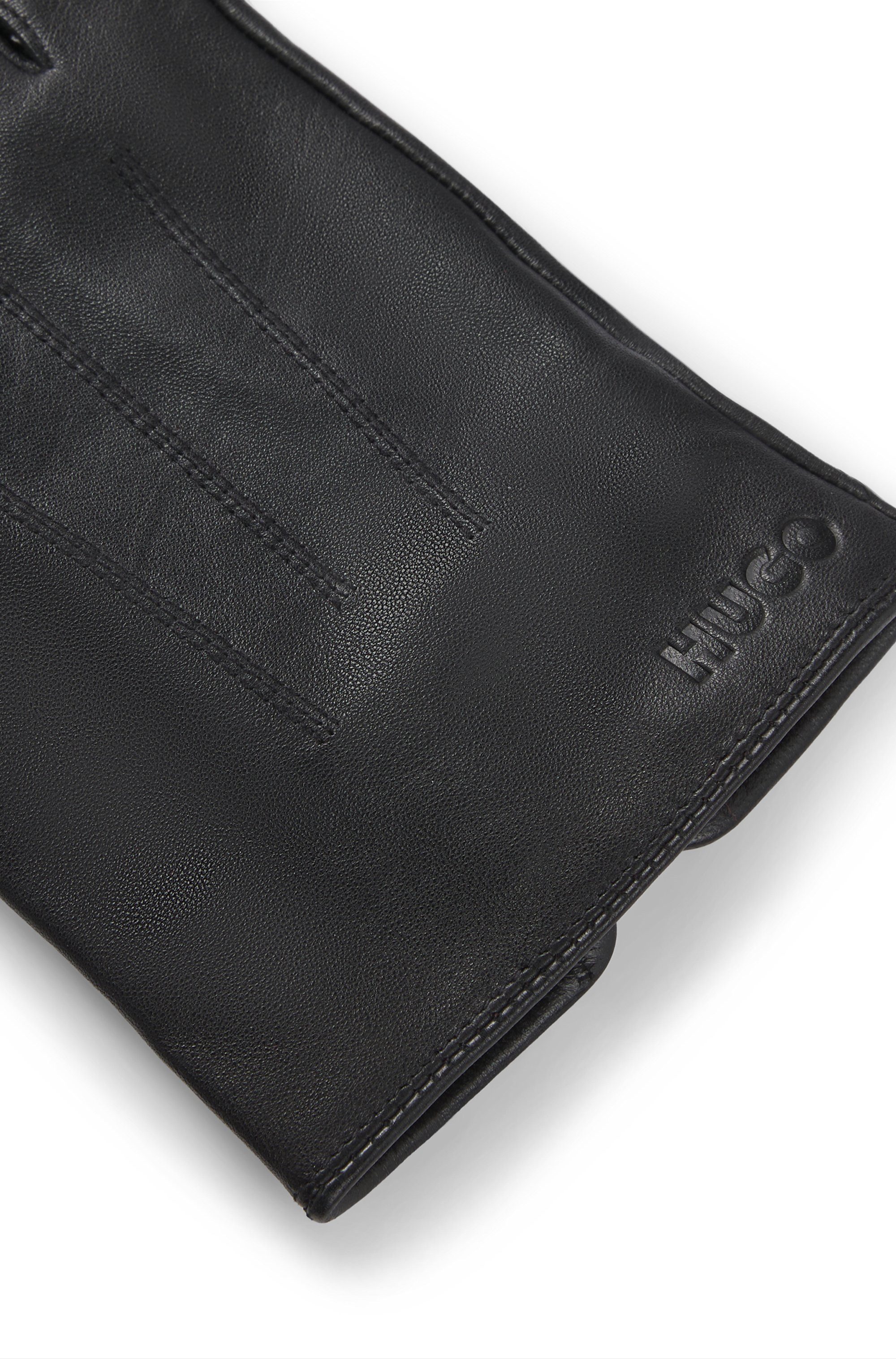 HUGO Leren handschoenen JAAN met logo op de knop