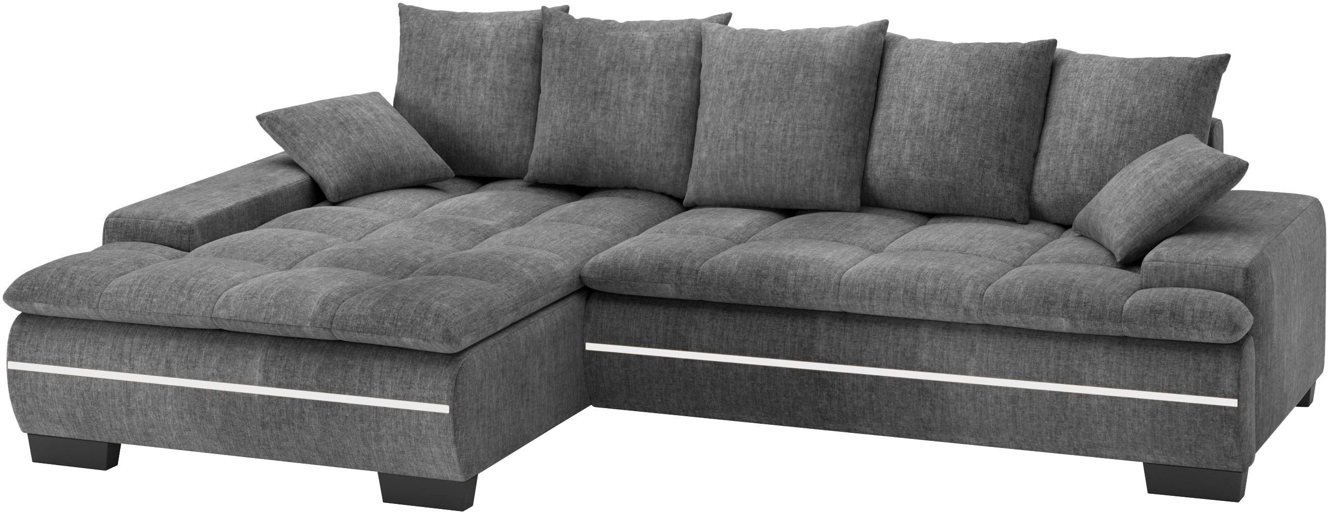 Mr. Couch Hoekbank Haiti II, L-vorm RGB-LED verlichting, koudschuim, optioneel met bed, bedlade grijs, hoekbanken, Breedte ligoppervlak: 225 cm,