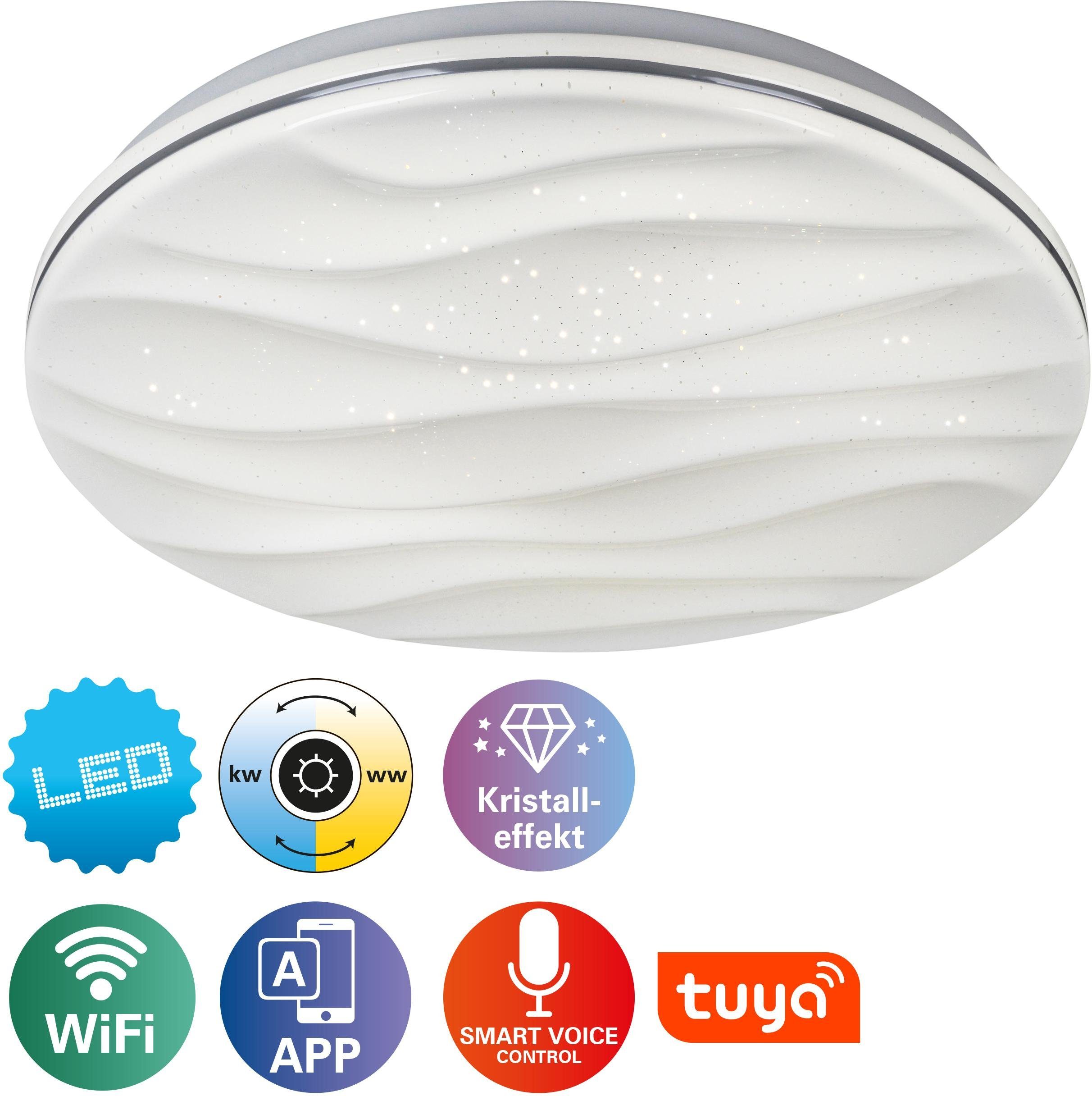 näve Led-plafondlamp Austin CCT, nachtlichtfunctie, kristaleffect, timer, dimbaar, incl. Afstandsbediening (1 stuk)
