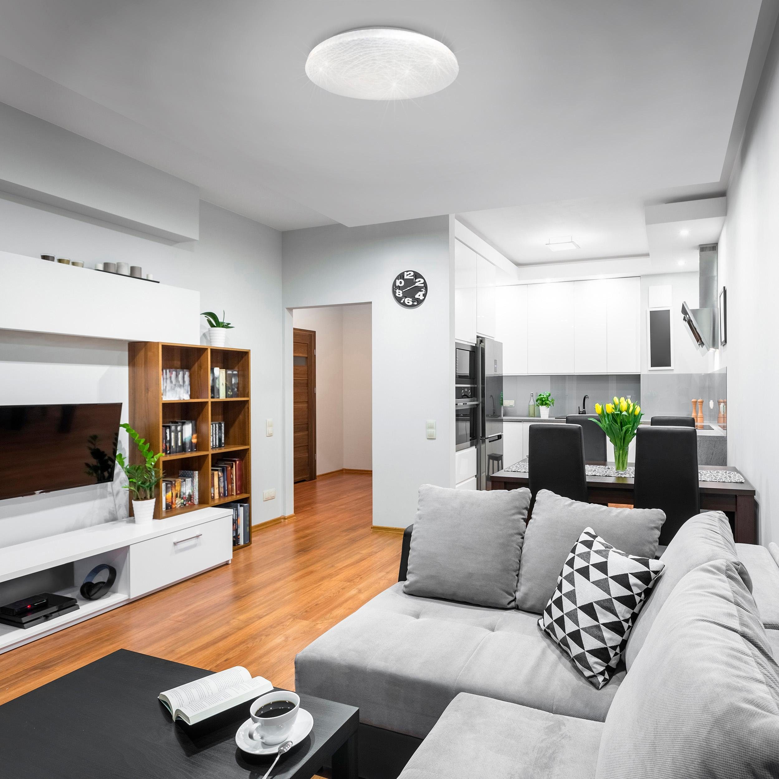 näve Led-plafondlamp Polaris Kristaleffect, dimbaar, CCT, nachtlicht-/geheugenfunctie,afstandsbediening (1 stuk)