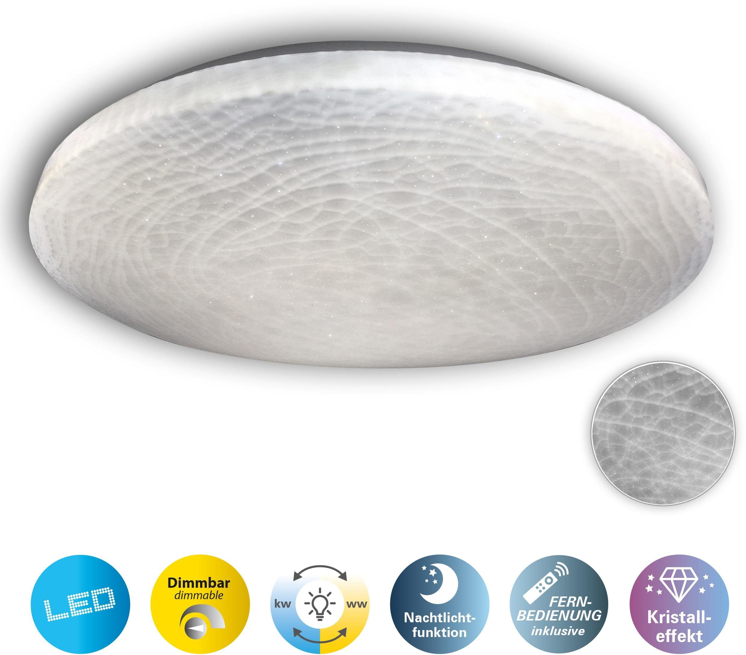 näve Led-plafondlamp Polaris Kristaleffect, dimbaar, CCT, nachtlicht-/geheugenfunctie,afstandsbediening (1 stuk)
