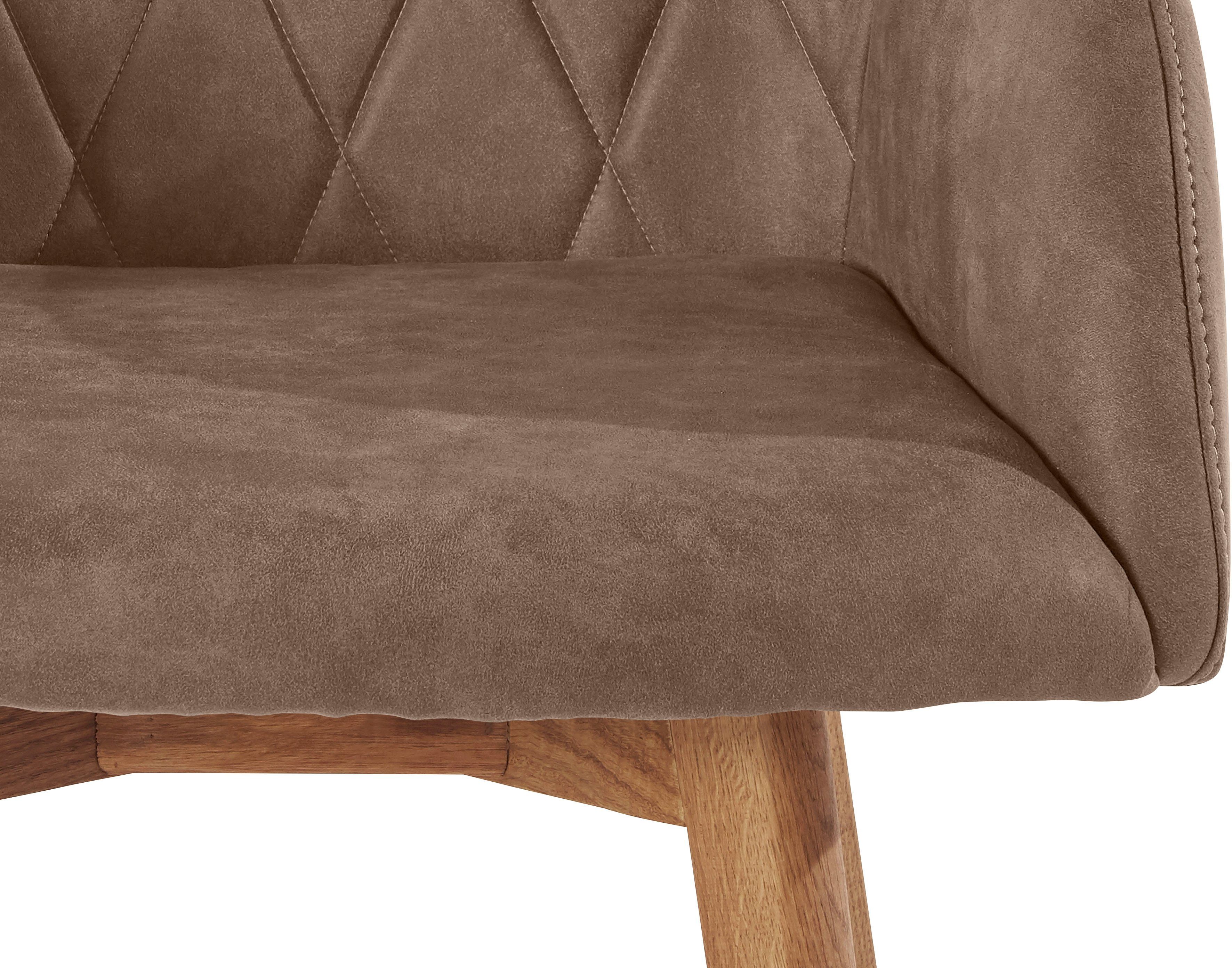 Home affaire Eetkamerstoel Brest Fauteuil in leer of microvezel, geolied massief eiken frame (2 stuks)