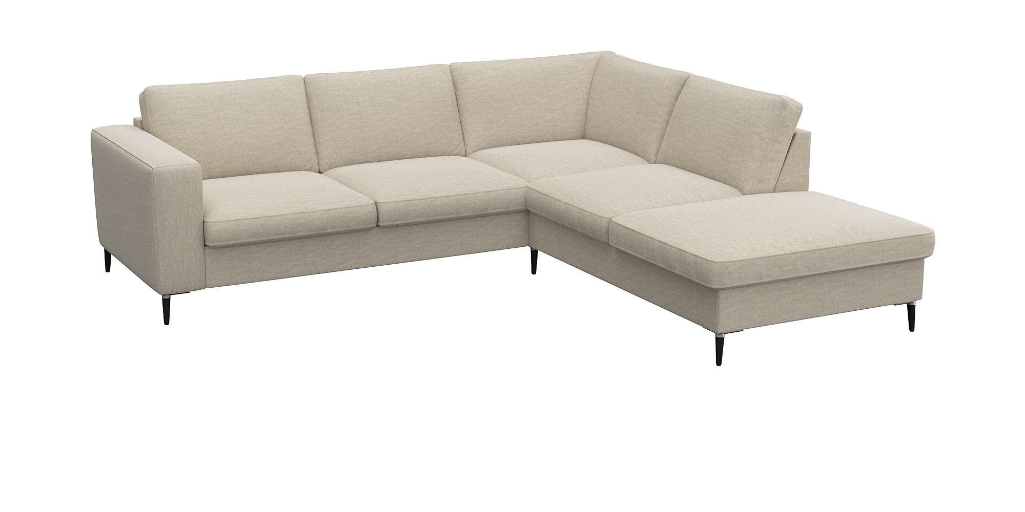 FLEXLUX Hoekbank Fiore, L-vorm brede armleuningen, aluminium/zwarte poten, bxd 241x225 cm, koudschuim in de zitting
