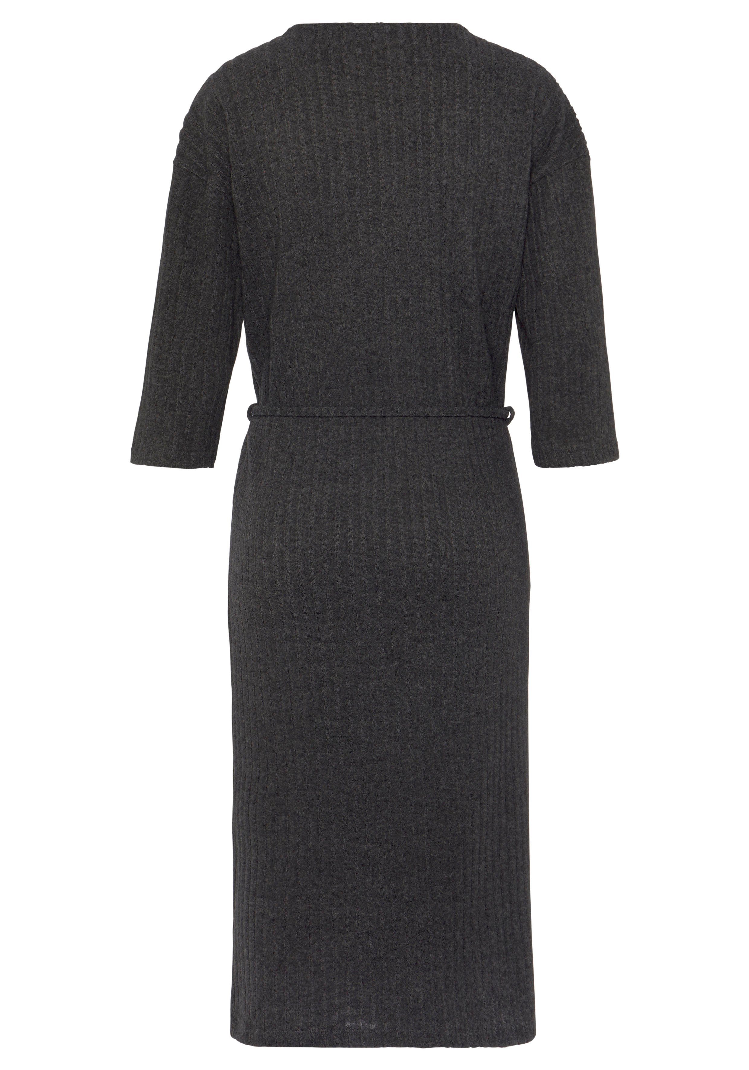 Lascana Gebreide jurk - Ribgebreide jurk, loungejurk Lounge-/rib jurk met wijde mouwen en tailleband, loungewear (1-delig)