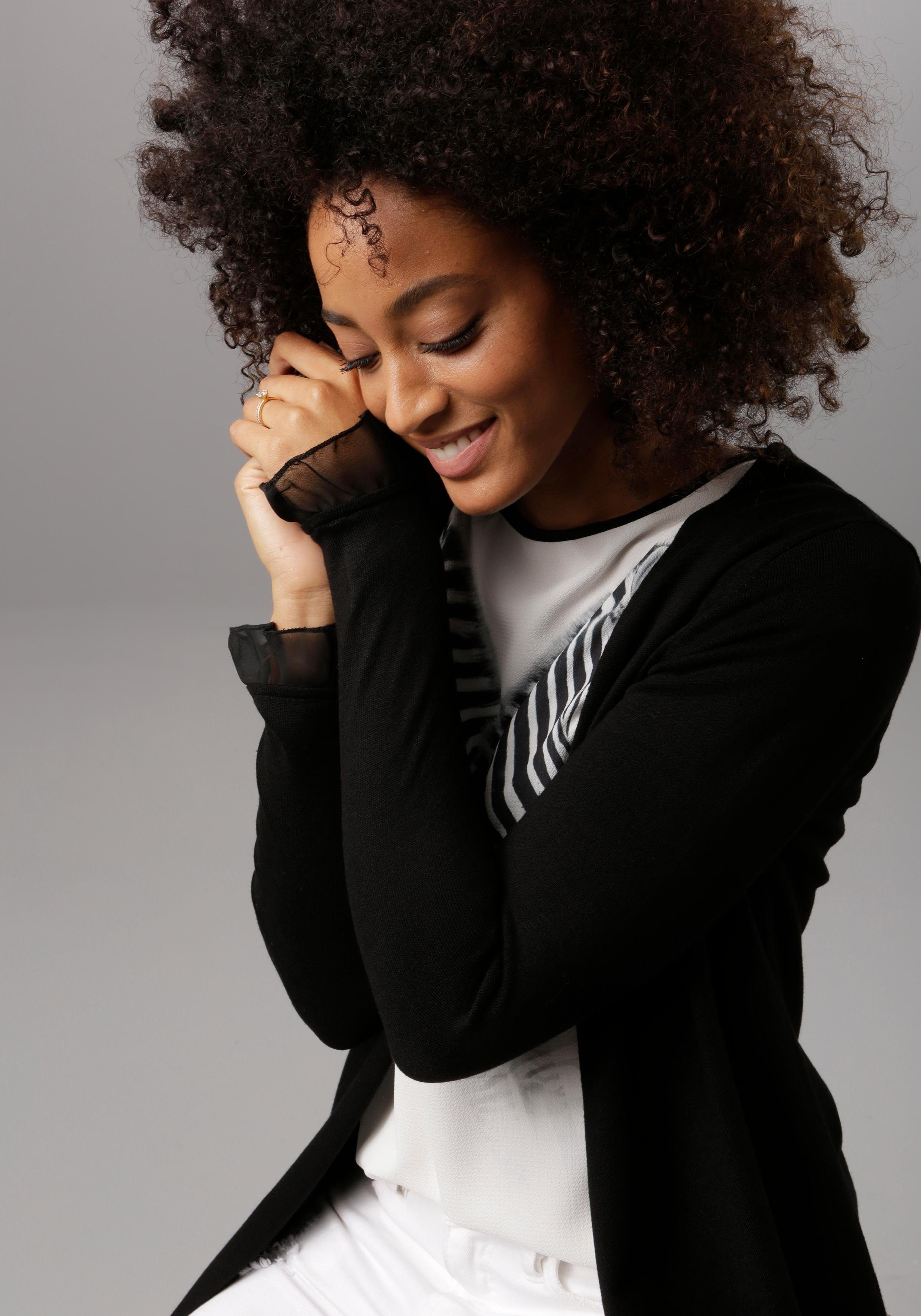 Aniston SELECTED Cardigan met chiffon-randen