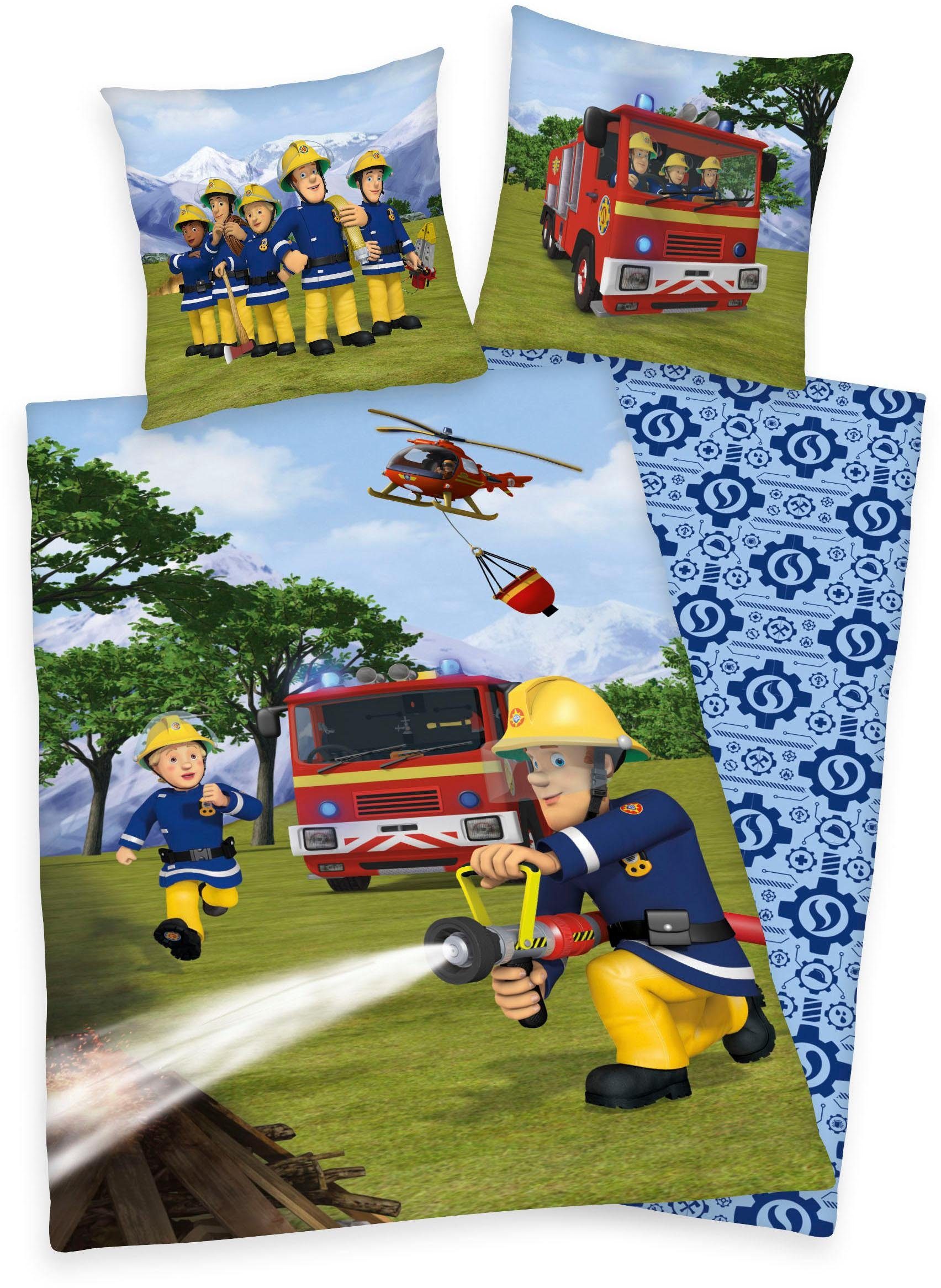 Feuerwehrmann Sam Kinderovertrekset Brandweerman Sam met brandweerwagen en helikopter (2-delig)