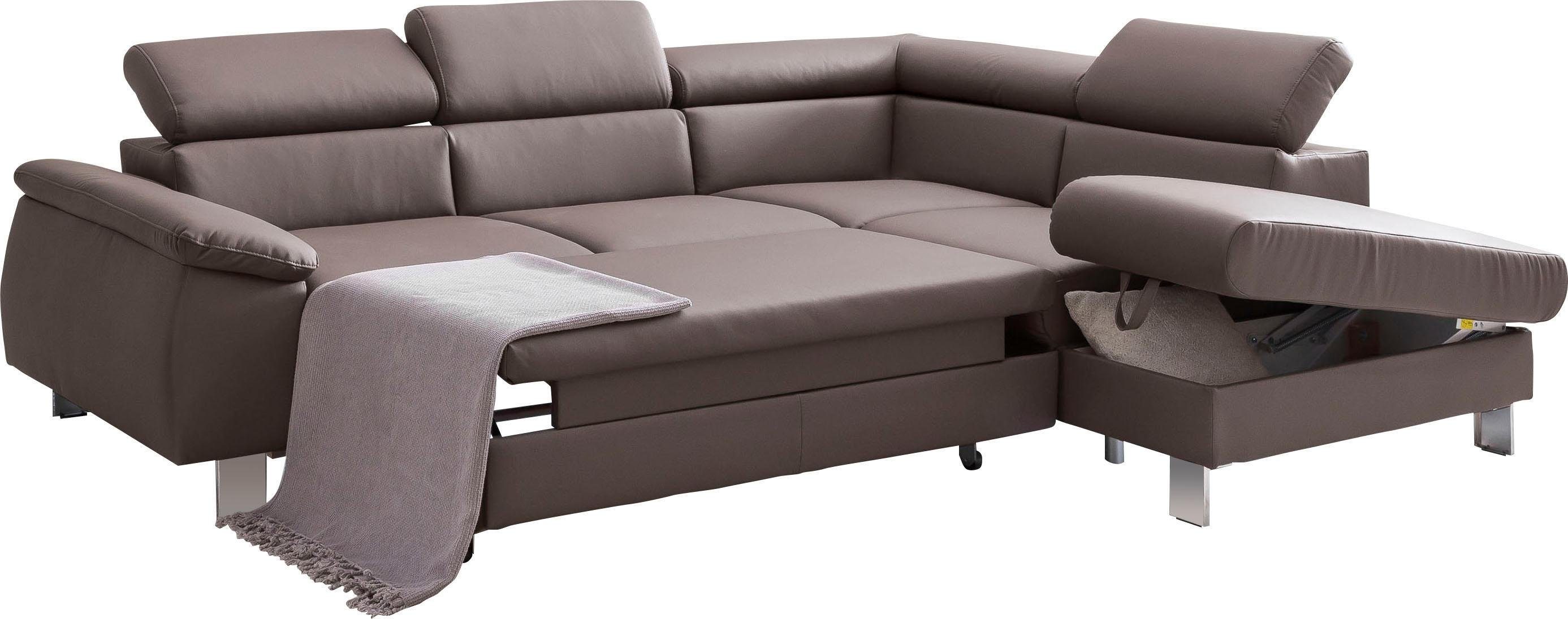 COTTA Hoekbank Komaris L-vorm met hoofdeindeverstelling keuze met bedfunctie, bedlade & verlichting