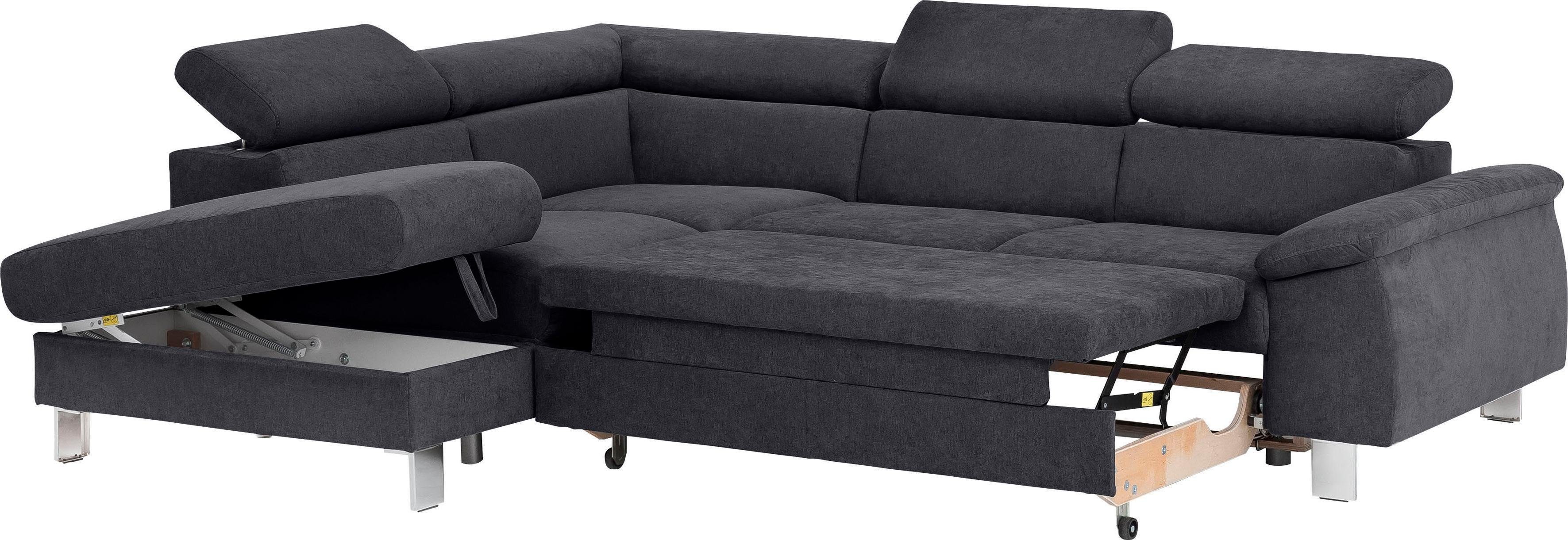 COTTA Hoekbank Komaris L-vorm met hoofdeindeverstelling keuze met bedfunctie, bedlade & verlichting