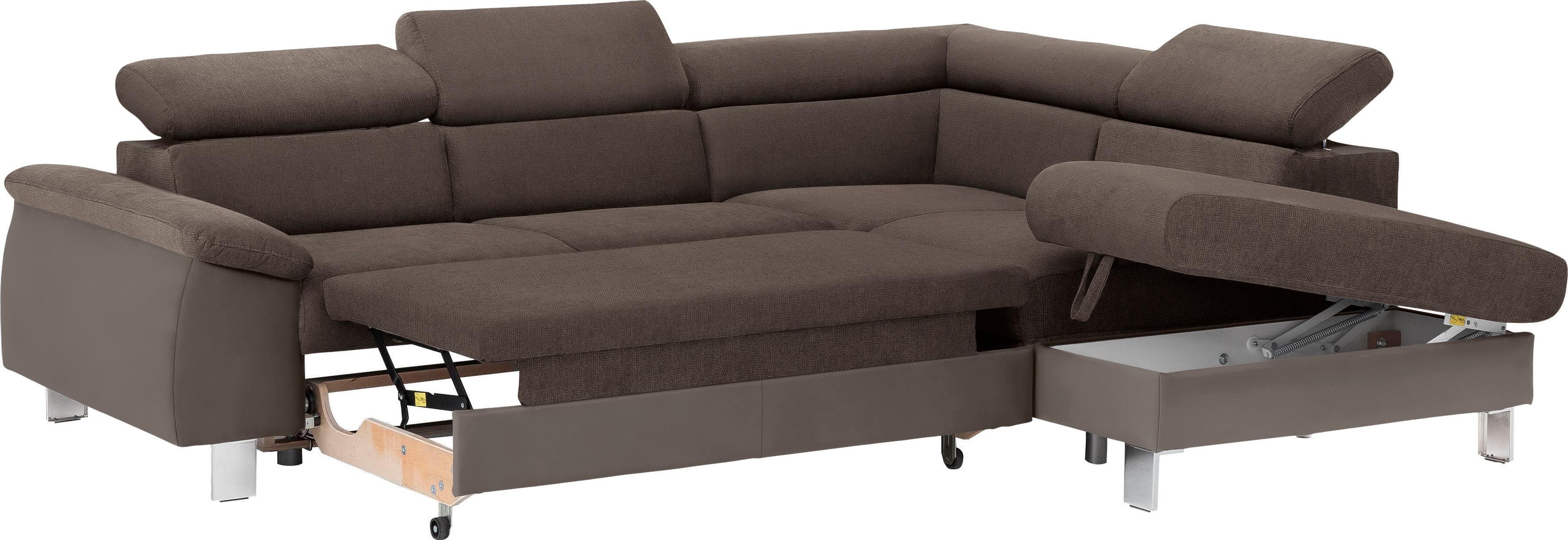 COTTA Hoekbank Komaris L-vorm met hoofdeindeverstelling keuze met bedfunctie, bedlade & verlichting