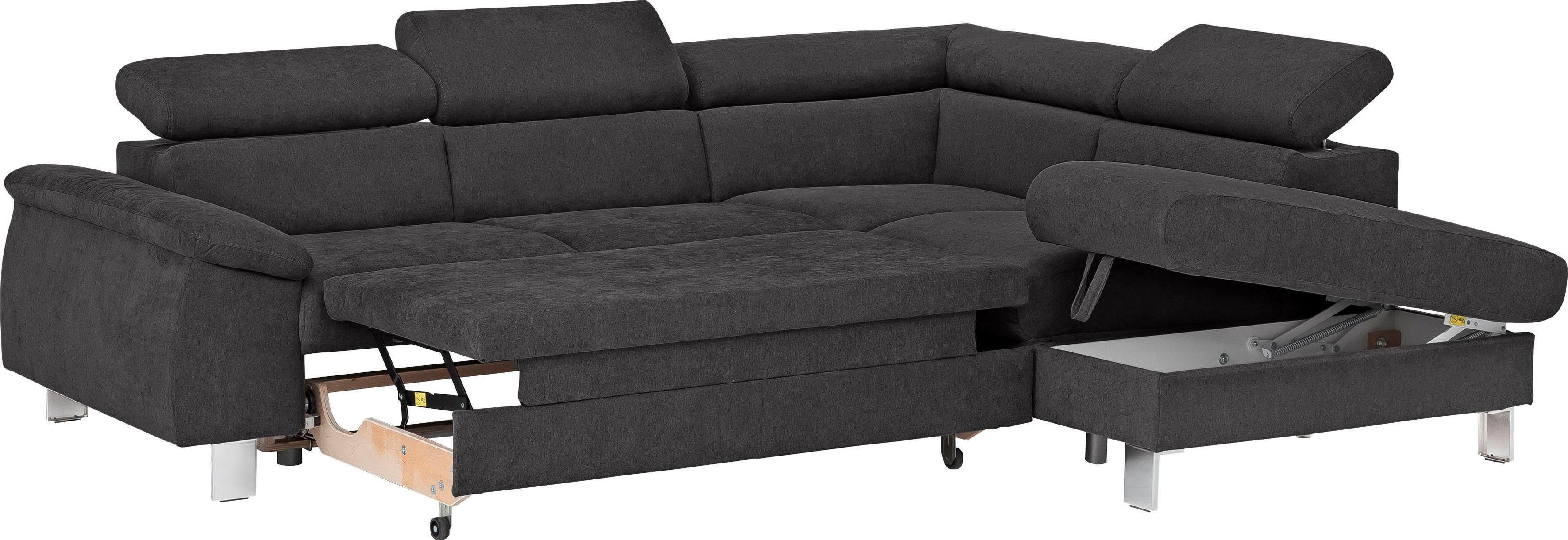 COTTA Hoekbank Komaris L-vorm met hoofdeindeverstelling keuze met bedfunctie, bedlade & verlichting