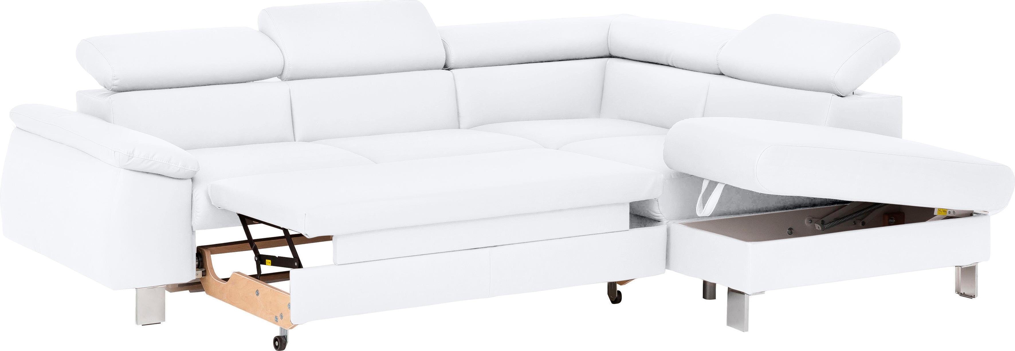 COTTA Hoekbank Komaris L-vorm met hoofdeindeverstelling keuze met bedfunctie, bedlade & verlichting