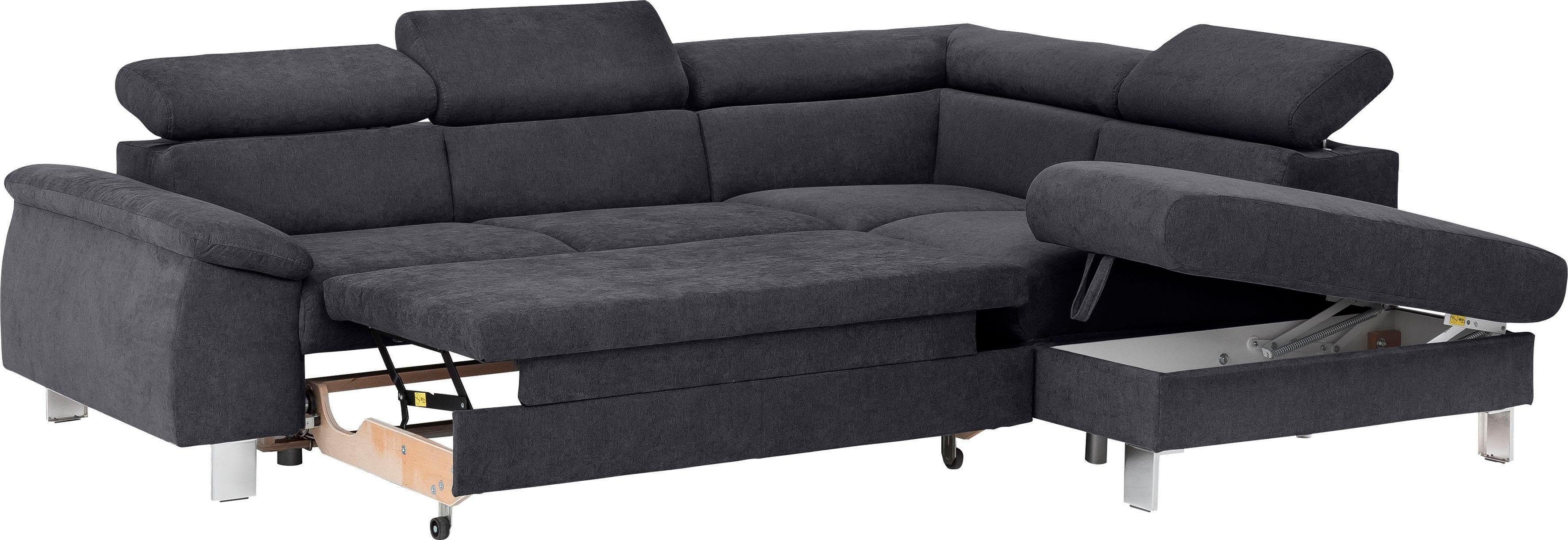 COTTA Hoekbank Komaris L-vorm met hoofdeindeverstelling keuze met bedfunctie, bedlade & verlichting