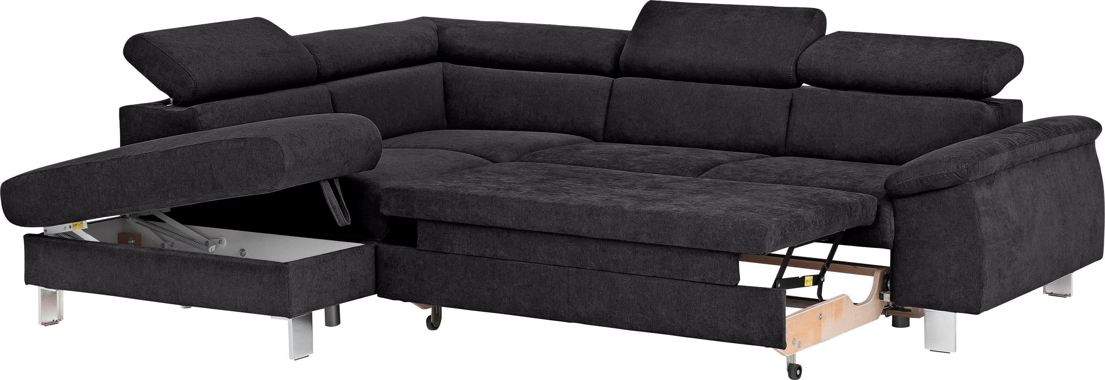 COTTA Hoekbank Komaris L-vorm met hoofdeindeverstelling keuze met bedfunctie, bedlade & verlichting