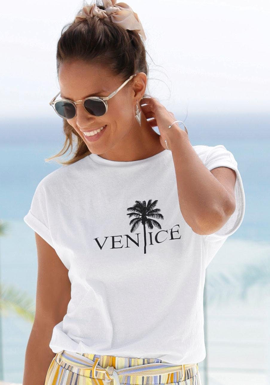 Venice Beach Shirt met ronde hals met print aan de voorkant, katoenen t-shirt, shirt met korte mouwen, basic