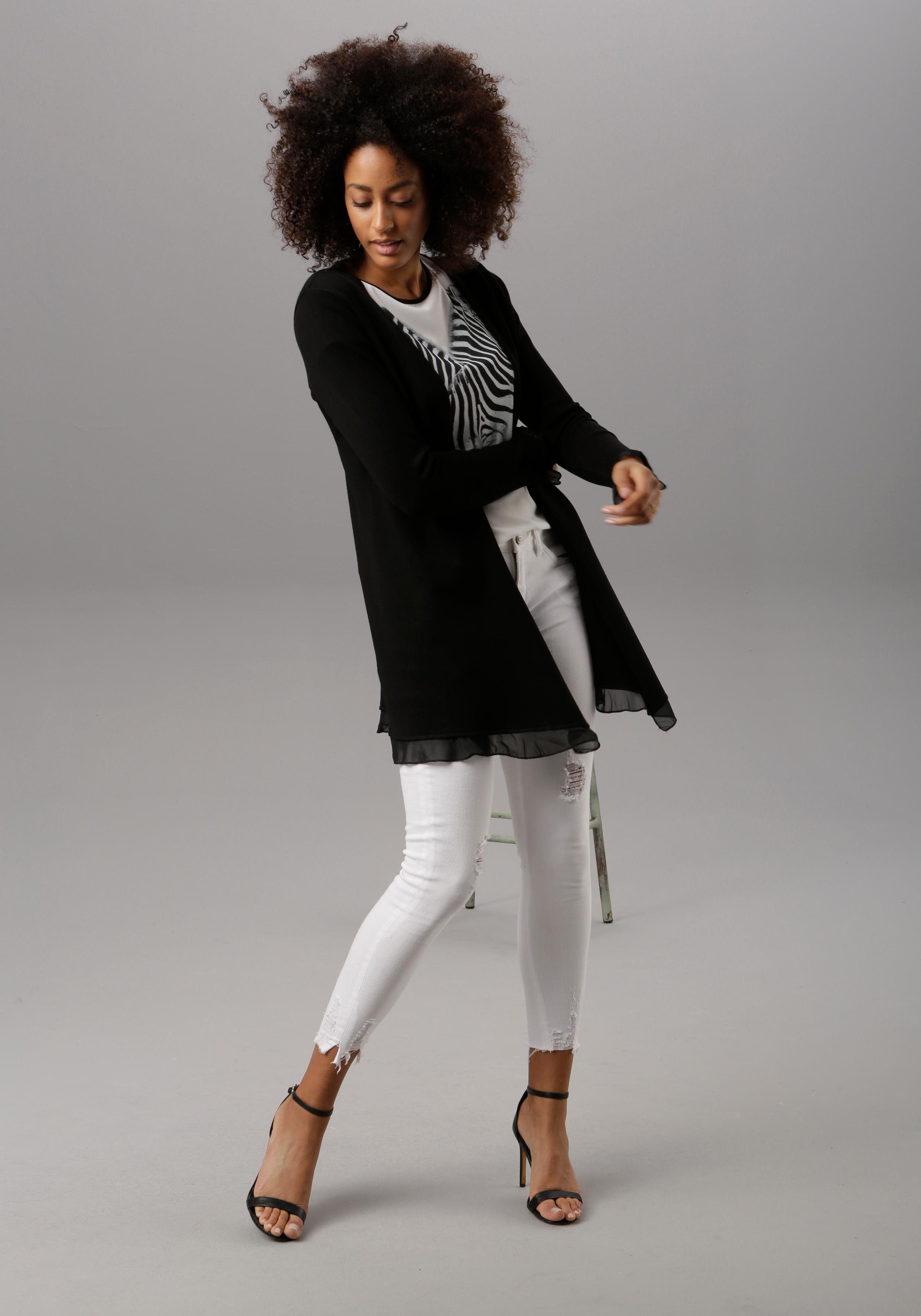 Aniston SELECTED Cardigan met chiffon-randen