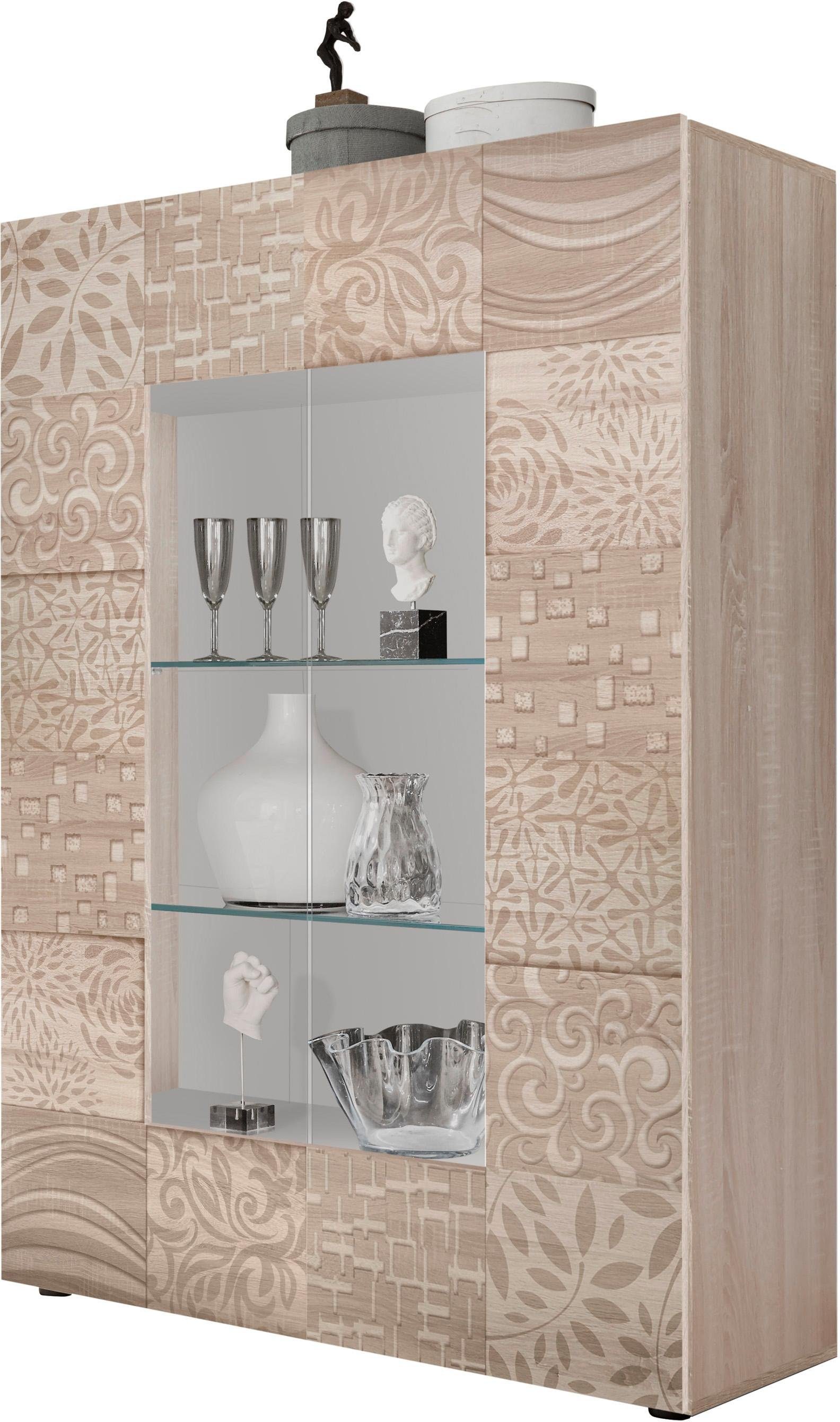 INOSIGN Vitrinekast Miro Vitrinekast, hoogte 166 cm met decoratieve zeefdruk