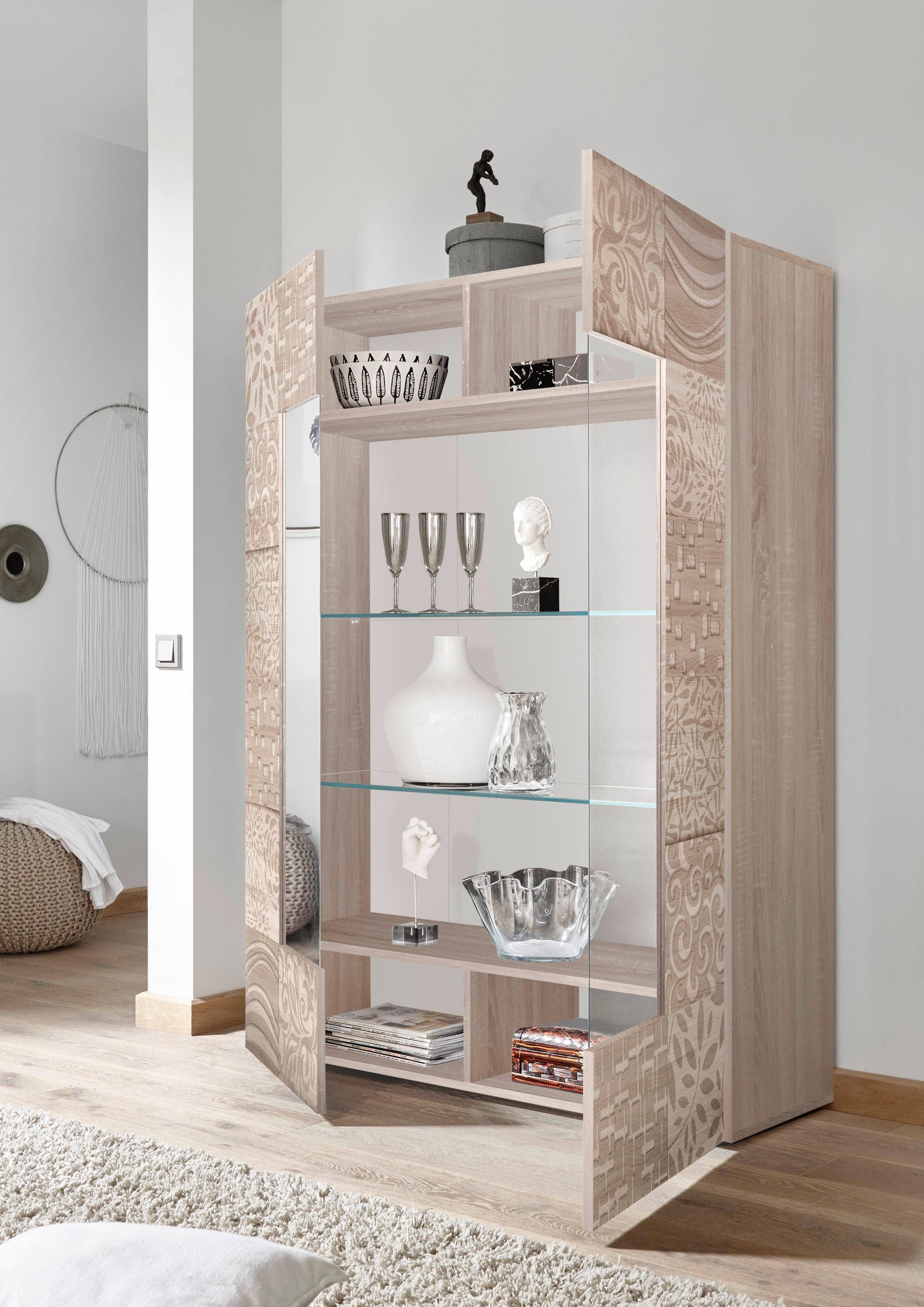 INOSIGN Vitrinekast Miro Vitrinekast, hoogte 166 cm met decoratieve zeefdruk