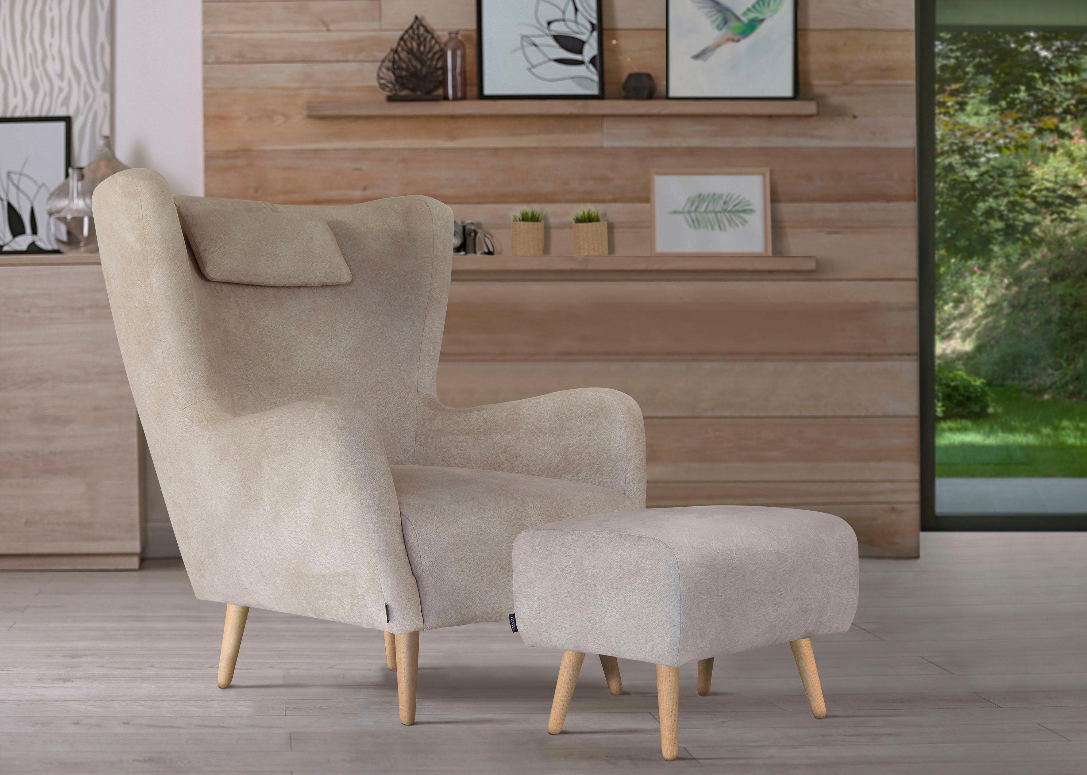 Home affaire Fauteuil Telford ook in faux fur, fauteuil B/D/H: 77/92/106 cm keuze met en zonder poef, in veel bekledingskwaliteiten, ovale stoel
