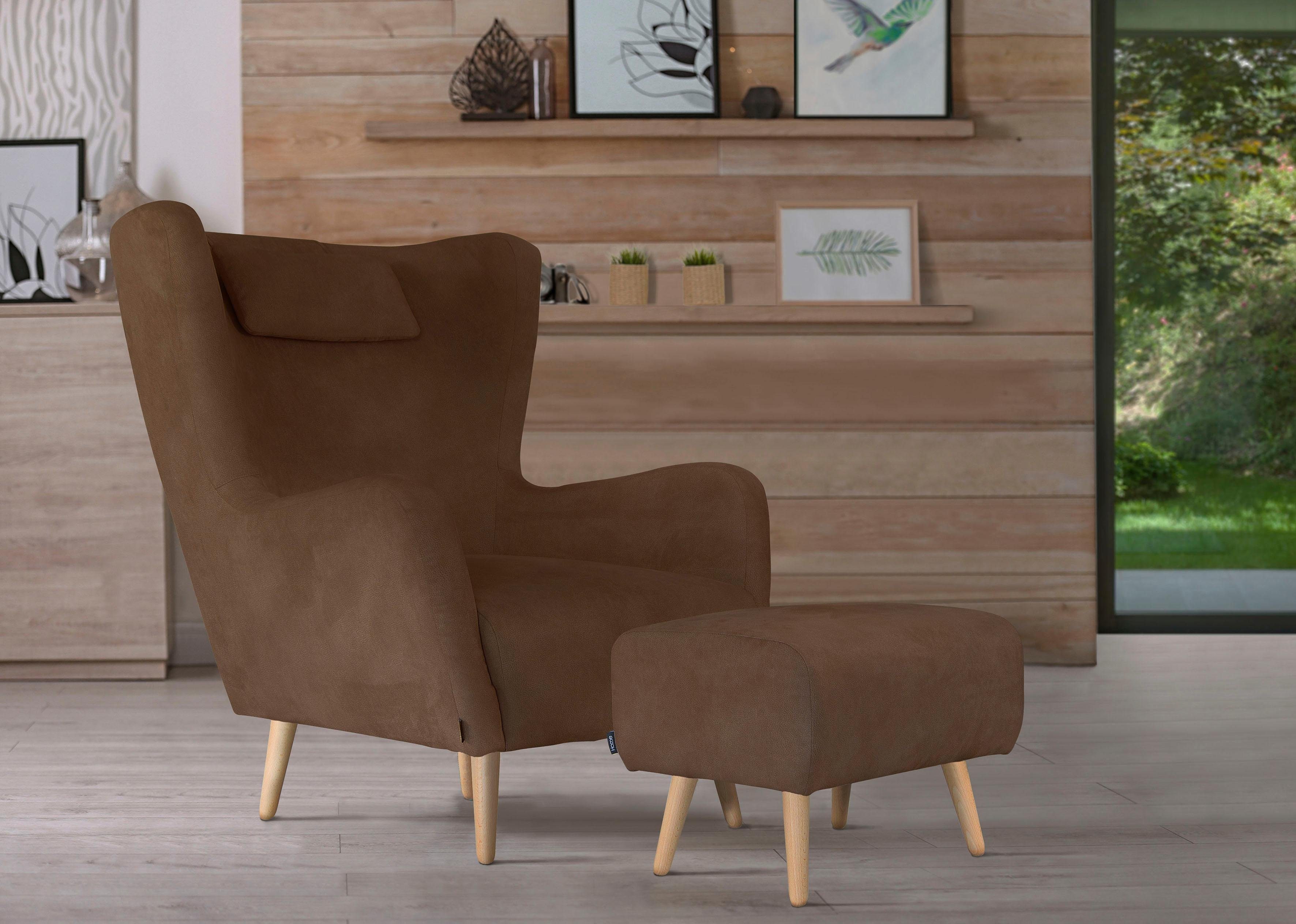 Home affaire Fauteuil Telford ook in faux fur, fauteuil B/D/H: 77/92/106 cm keuze met en zonder poef, in veel bekledingskwaliteiten, ovale stoel