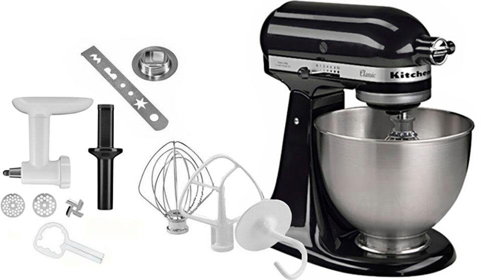 KitchenAid Keukenmachine 5K45SSEOB ONYX BLACK inclusief extra accessoires ter waarde van ca. €112,-. kleur: onyx zwart