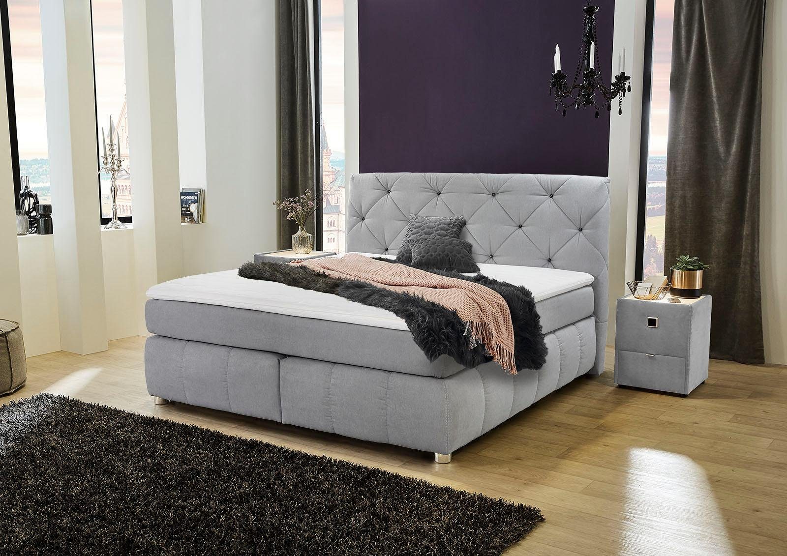 Jockenhöfer Gruppe Boxspring Bella te bestellen in 140 & 18 cm breedte met topmatras van koudschuim en rookglas-stenen boxsprings grijs