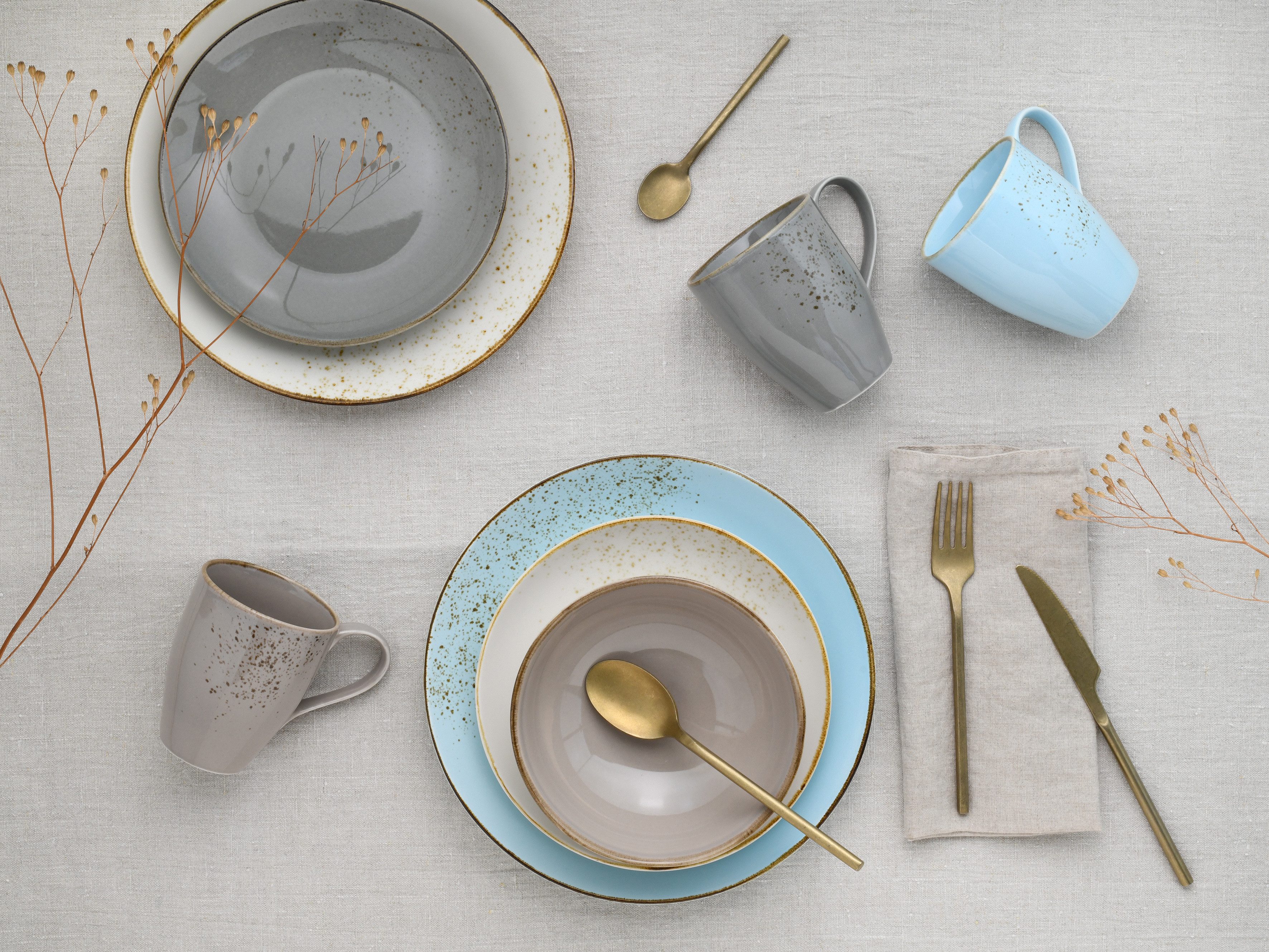 CreaTable Combi-servies Servies-set NATURE COLLECTION Scandic Servies, ecru en gespikkeld, 16 delen, voor 4 personen (set, 16-delig)