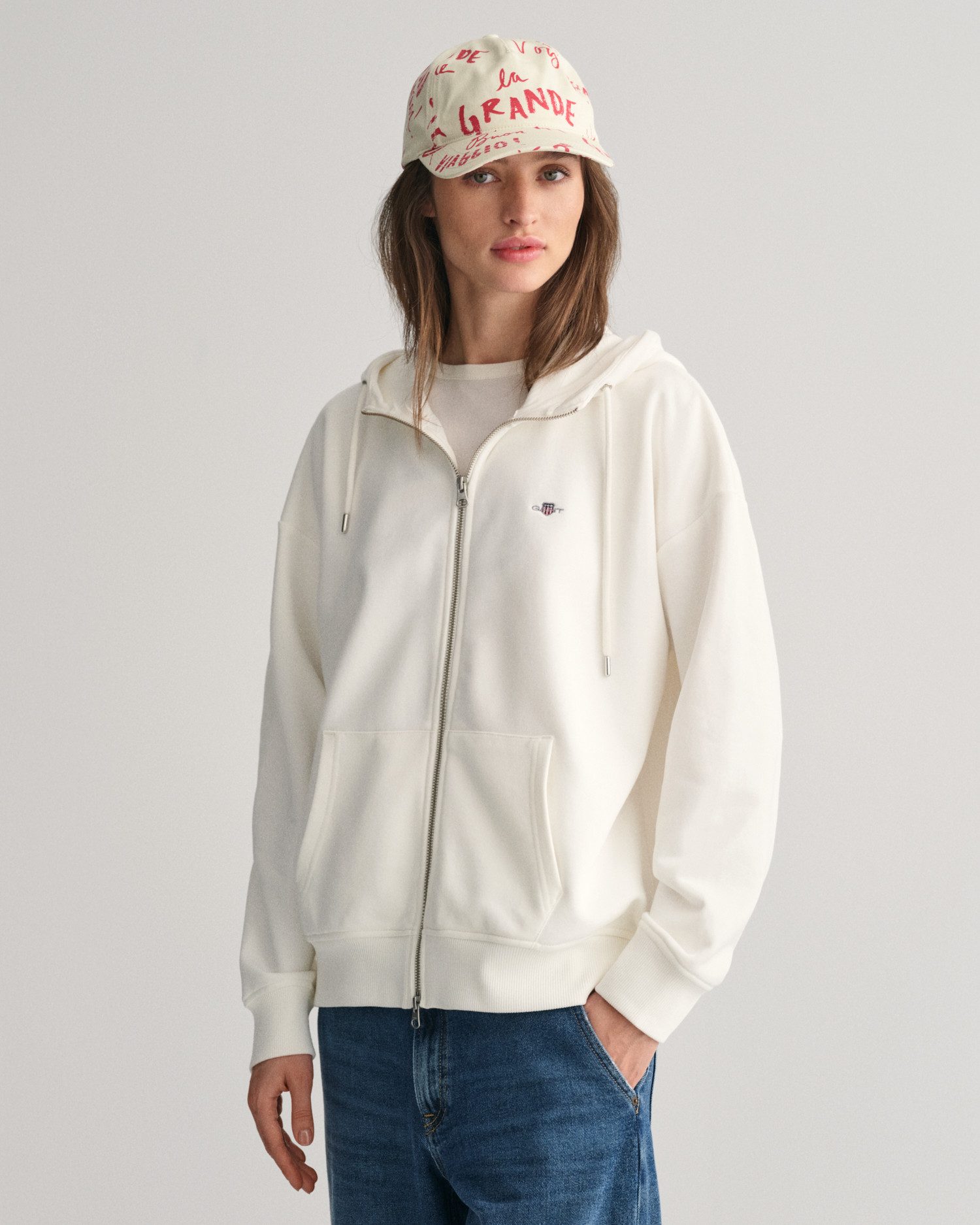 Gant Capuchonsweatvest SHIELD ZIP HOODIE Grafische GANT-borduursel op de borst
