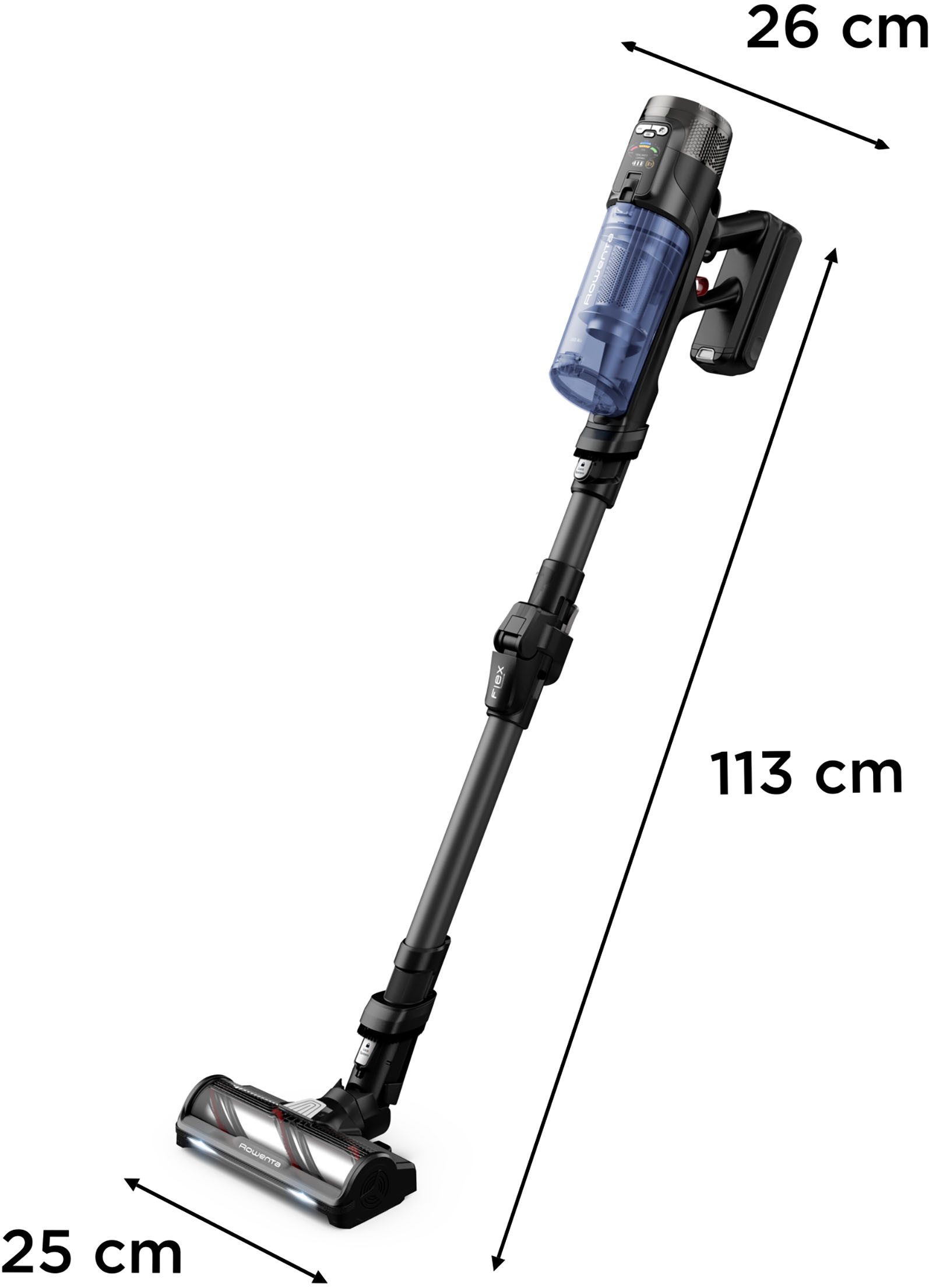 Rowenta Nat-droog-kruimeldief RH9LC1 X-Force Flex 12.60 Neo Allergy Aerospin 150 aw, 60 min. zuigkracht, led zuigmond, bijzonder licht ontwerp