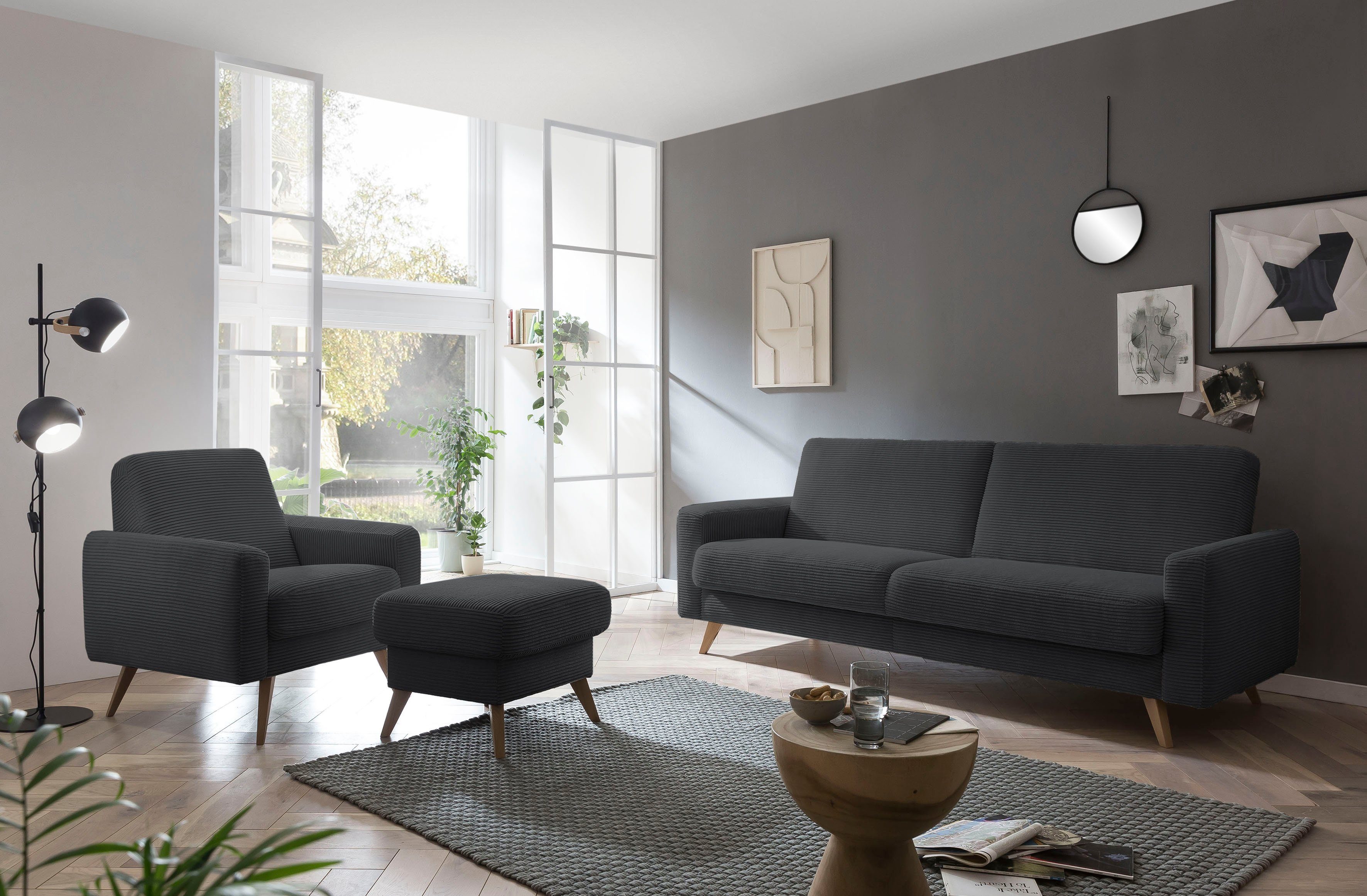 exxpo - sofa fashion 3-zitsbank Samso, elegant en comfortabel, actuele cord bekleding, kantelbank
