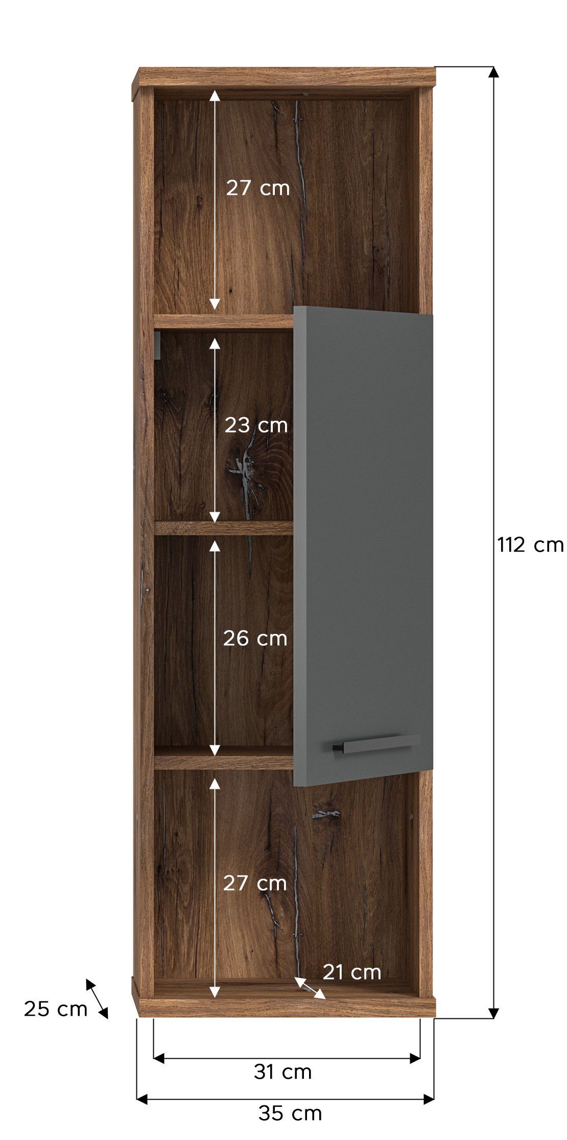 welltime Halfhoge kast Agen, Breedte 35 cm, 1 deur, 2 open vakken, 1 legplank Hangkast, badkamermeubels, badkamerkast, kast, wandkast, badkamer (1 stuk)