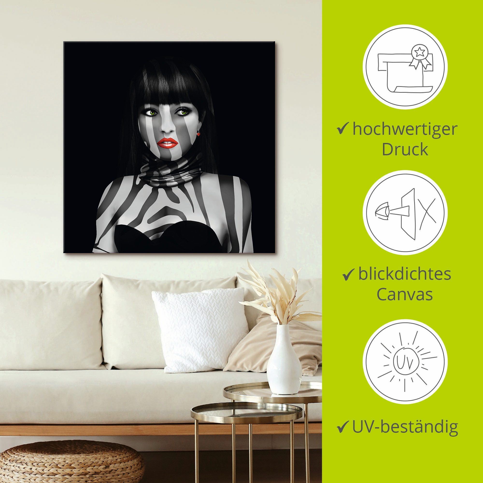Artland Artprint op linnen Exotische lady gespannen op een spieraam