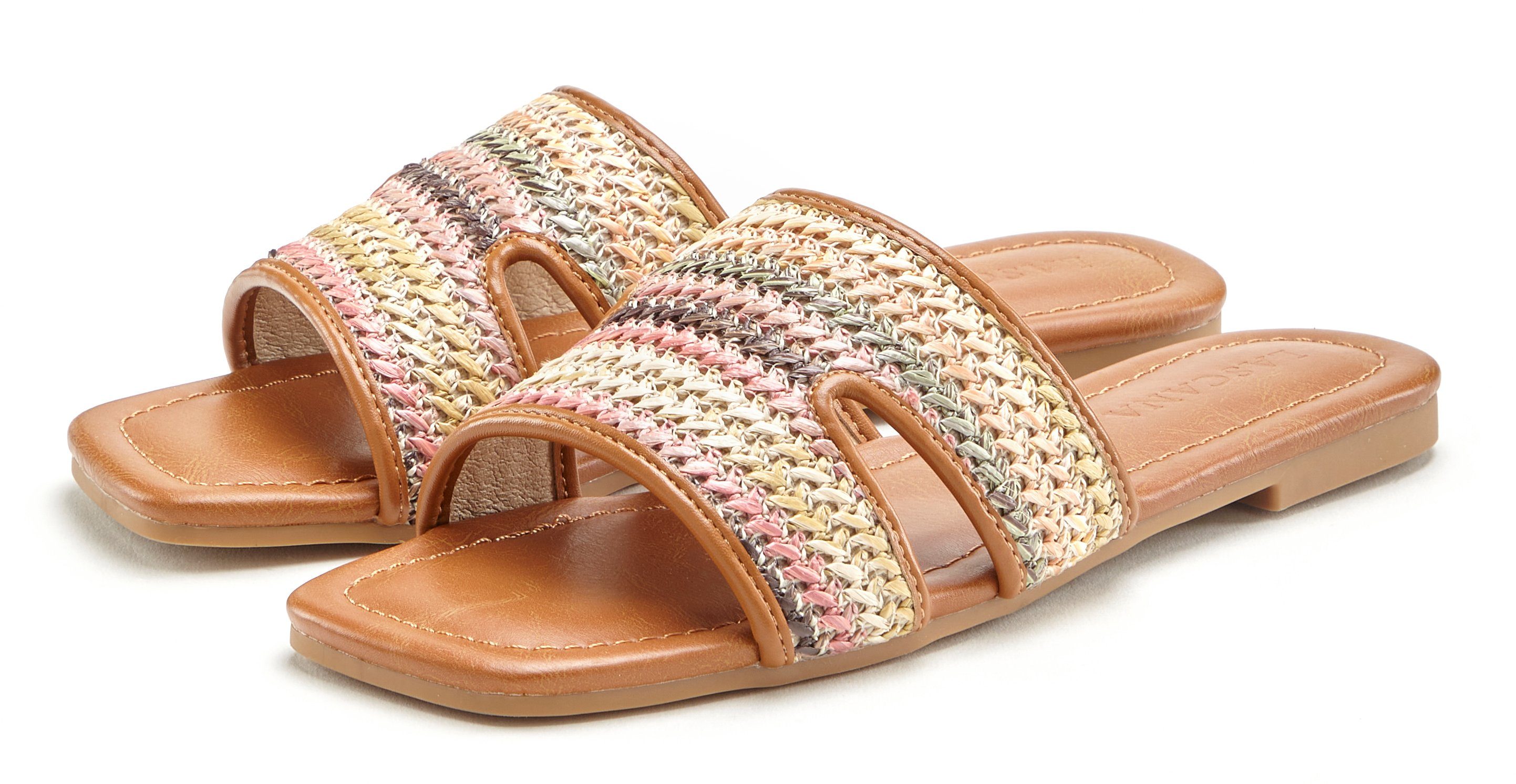 Lascana Slippers Mule, sandaal, open schoen in meerkleurige bamboe-optiek VEGAN