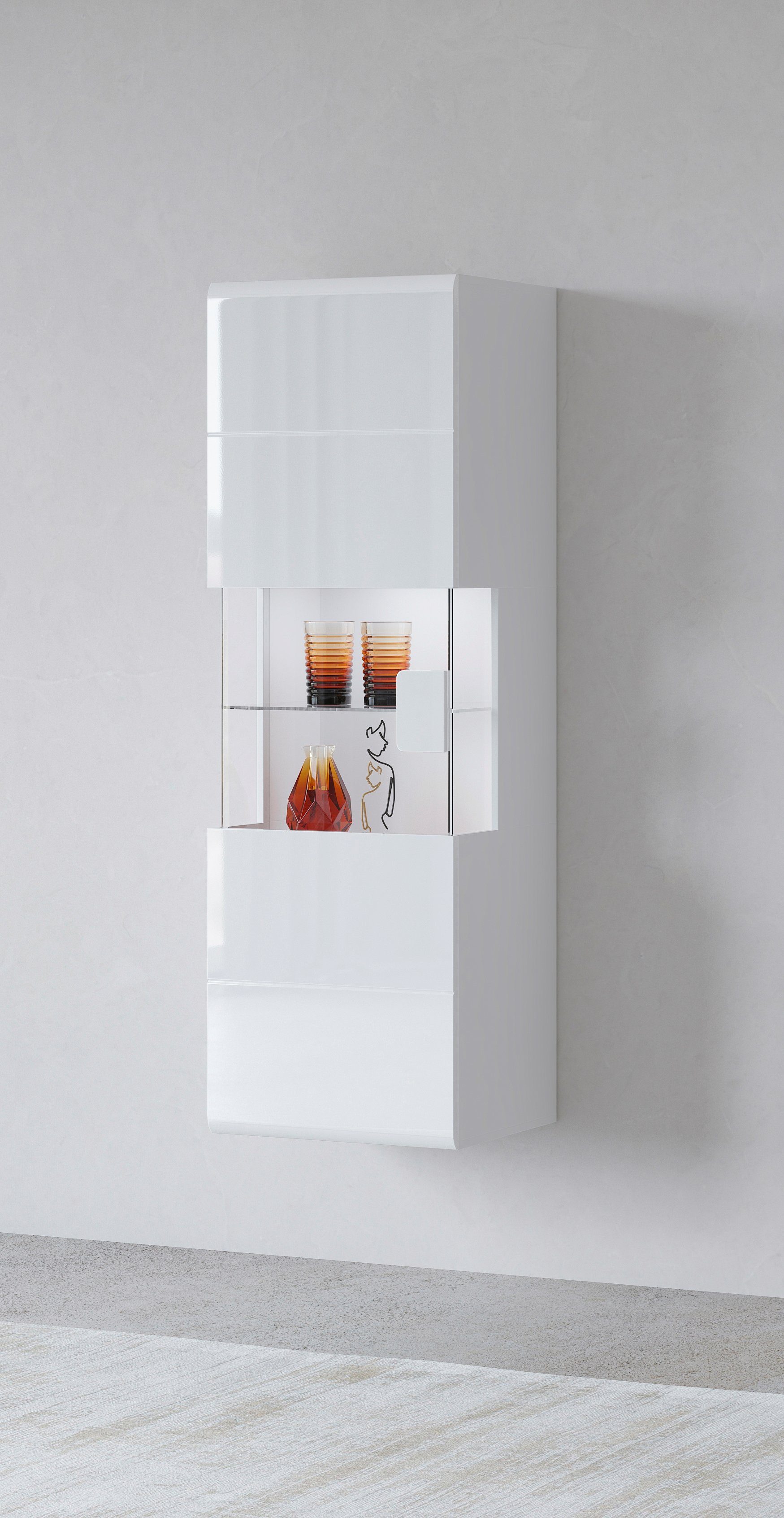 INOSIGN Hangende vitrinekast Toledo, hoogte 159 cm trendy glazen vitrine met decoratieve MDF-front Vitrine met glazen front, zonder verlichting, veel