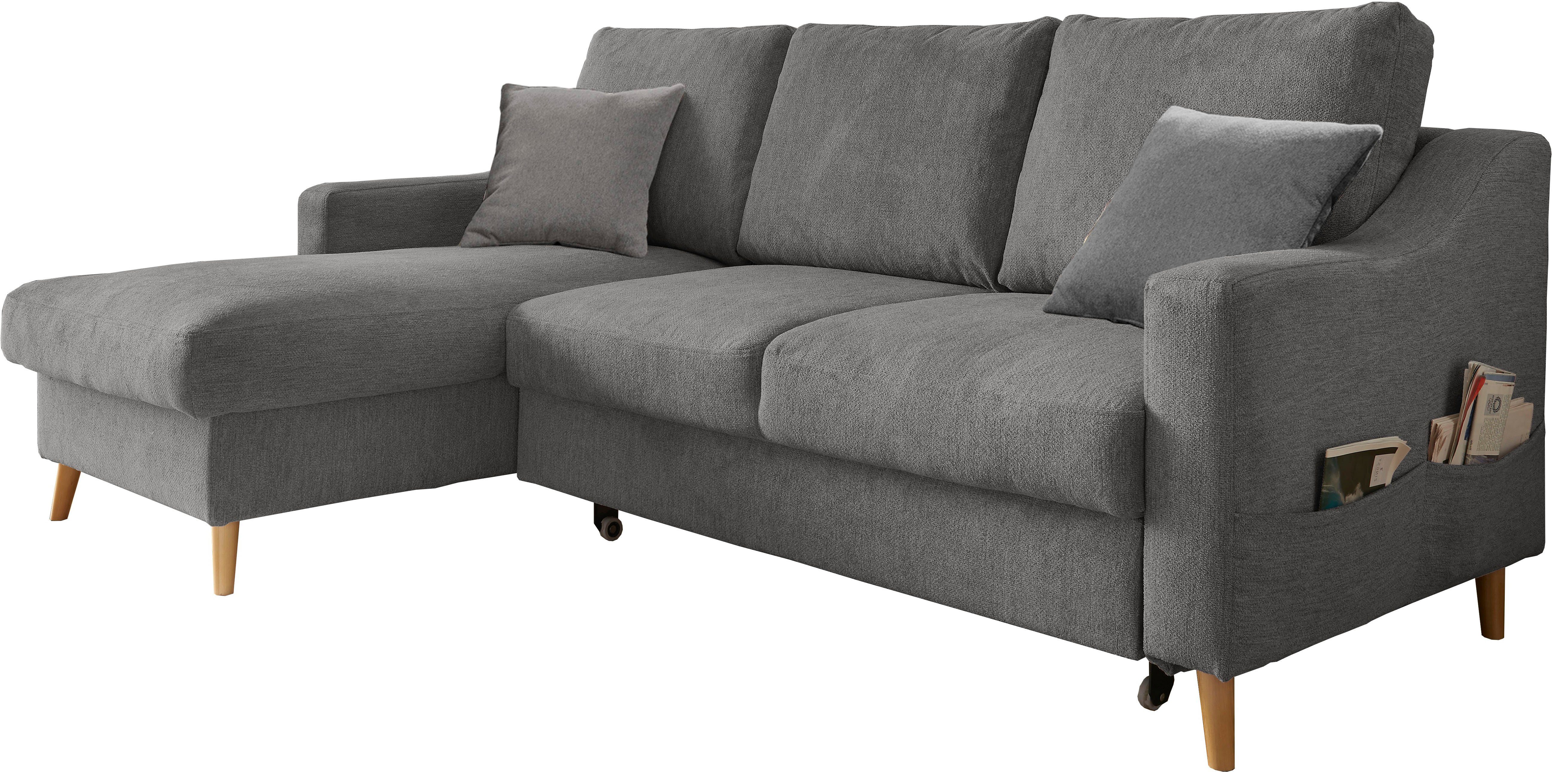 INOSIGN Hoekbank Valentina L-vorm 2 sierkussens, met zijvak, uittrekbare matrasbodem, bedbox