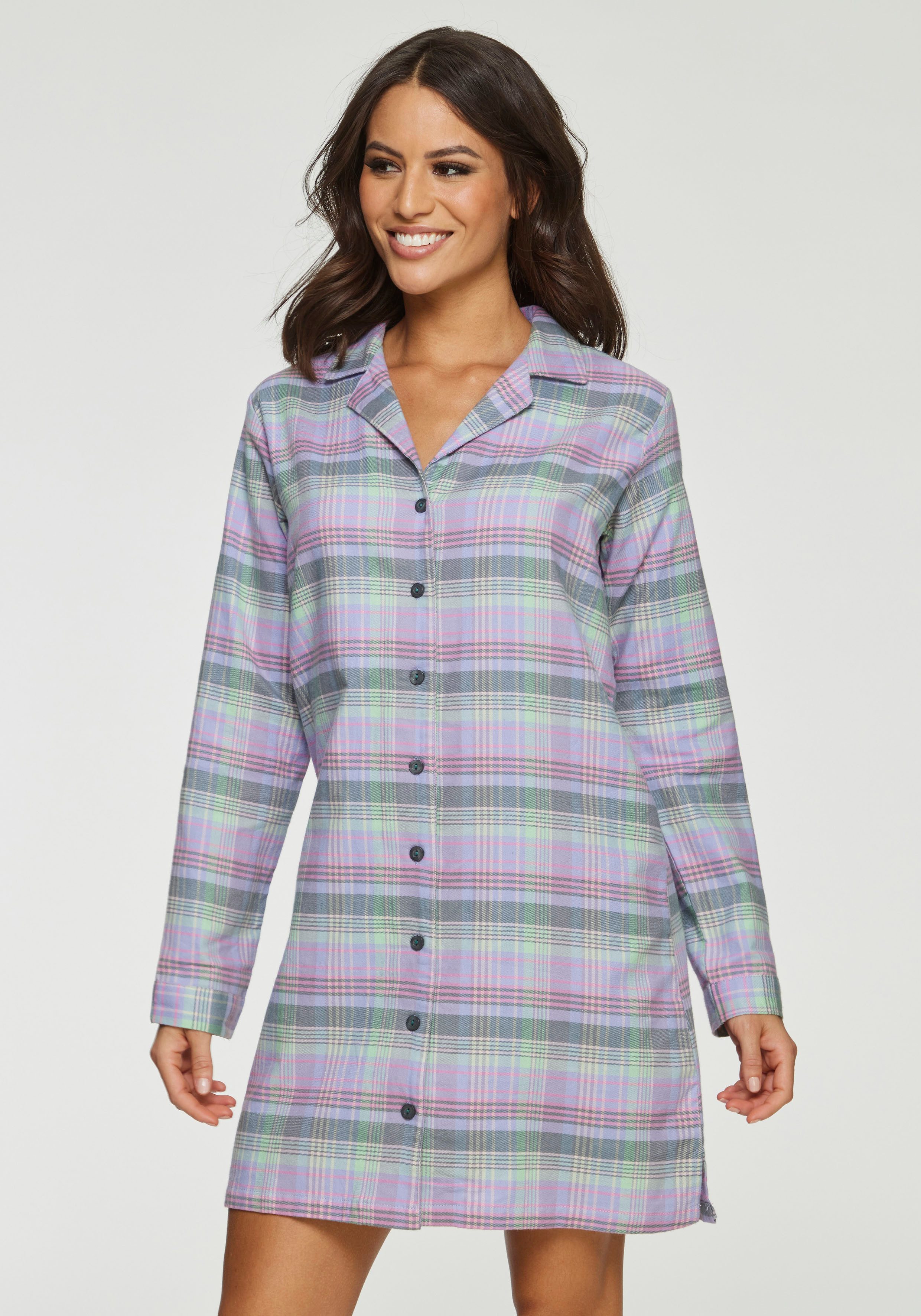Vivance Dreams Nachthemd van knuffelzacht flanel dames nachthemden maat 46 paars