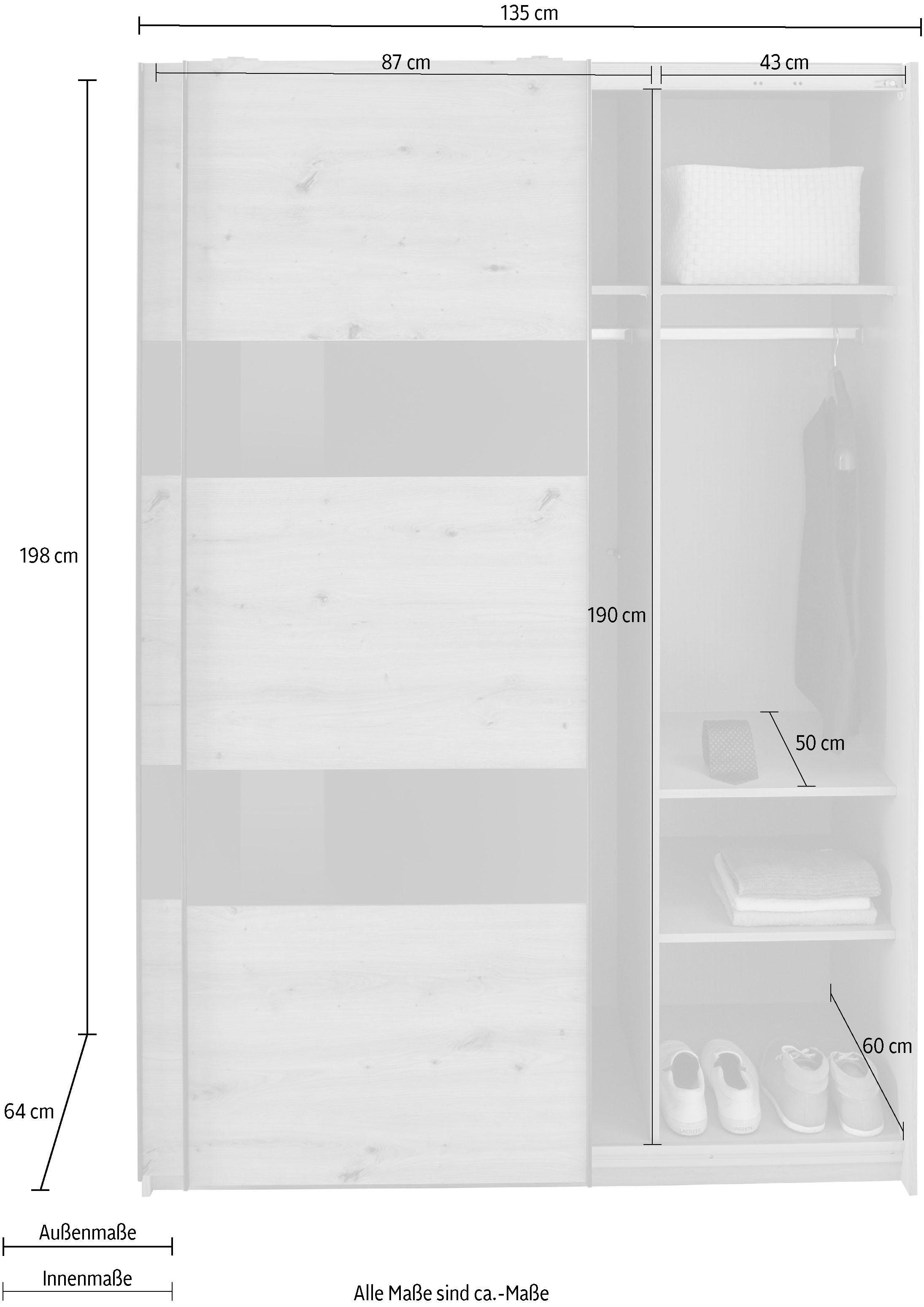 Wimex Zweefdeurkast Altona met glaselementen en extra planken