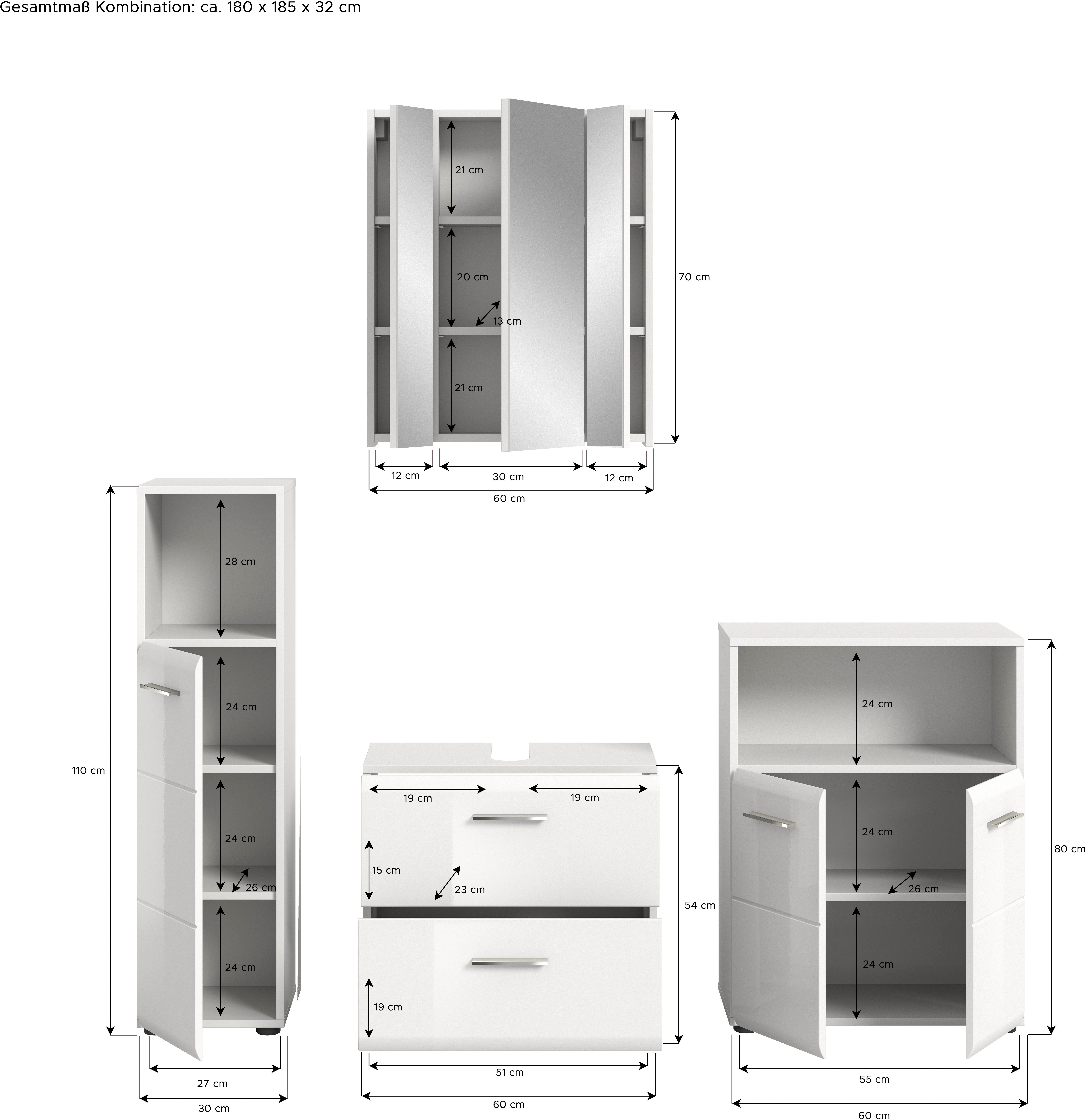 INOSIGN Badmeubelset FLORENZ, TOPSELLER!, 4-delige badcombinatie, hoogwaardige MDF-front