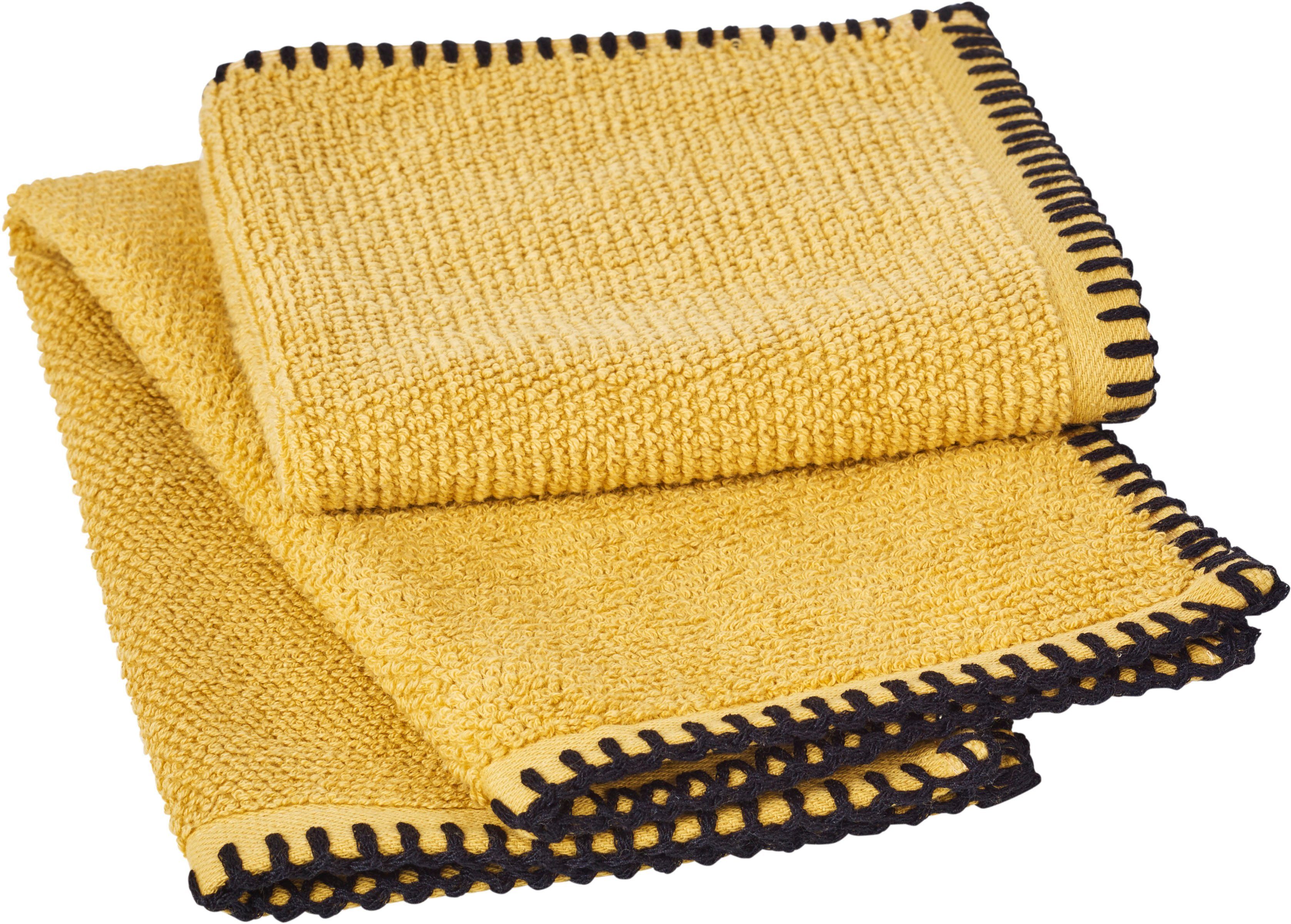 done.® Handdoekenset Deluxe Prime met afwerknaad in zwart (set, 4 stuks)